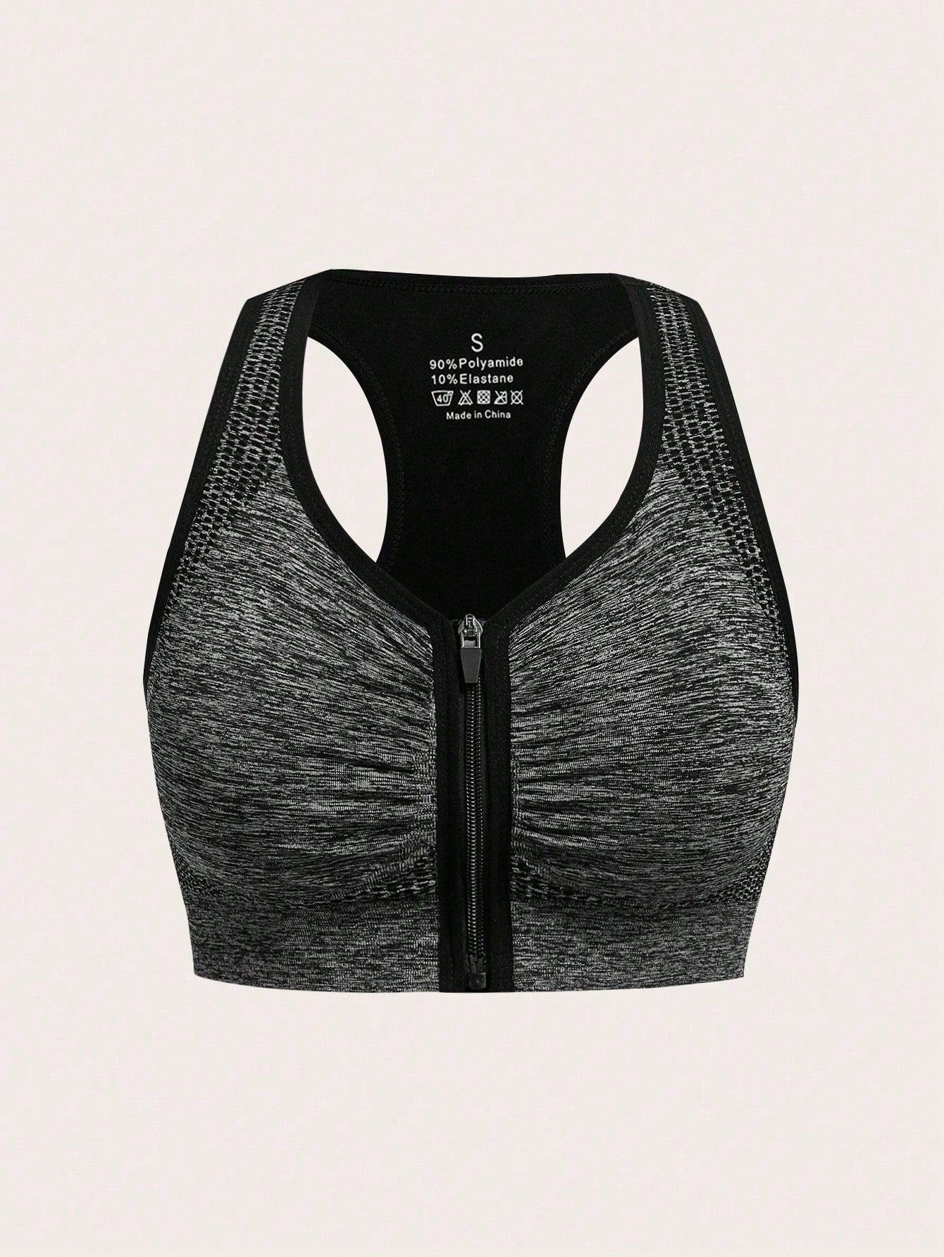 SHEIN Sport 2pcs Zip Up Ruched Front Sports Push Up Bra