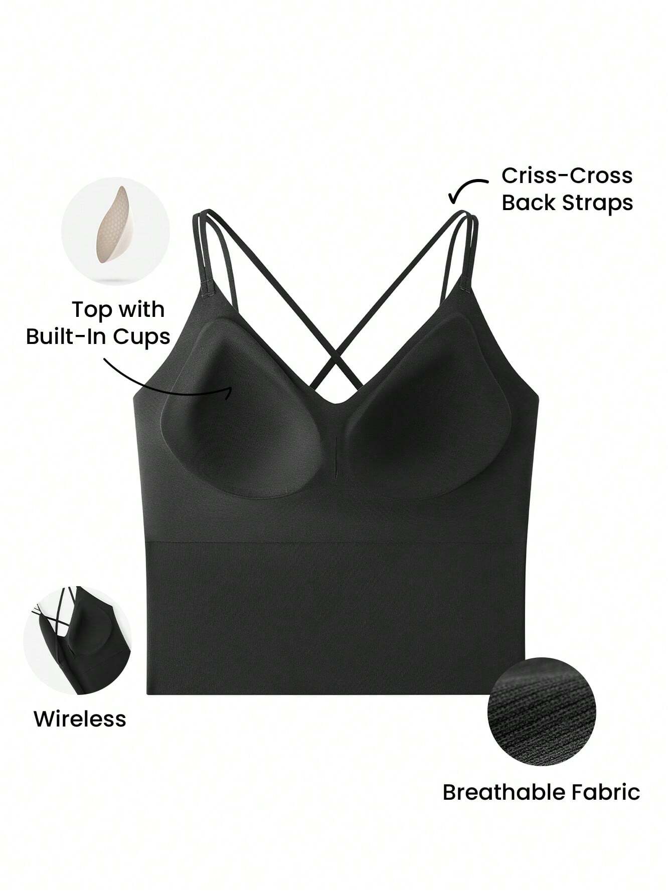 Wireless Strappy Racerback Built-In Pads Breathable Modal Longline Workout Sports Lingerie