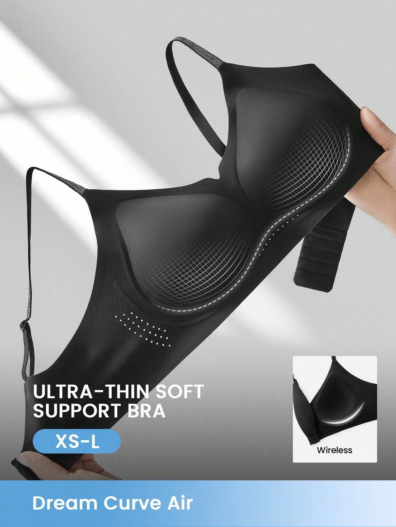 Plunge No Show Underwear Black Airy Sticky Basic SizeFreedom Bra