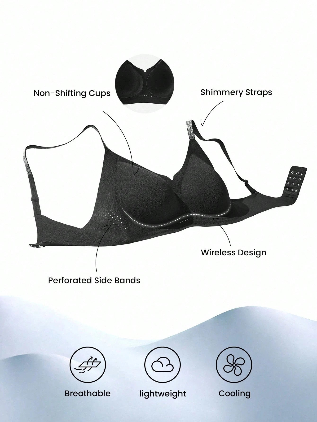 Plunge No Show Underwear Black Airy Sticky Basic SizeFreedom Bra