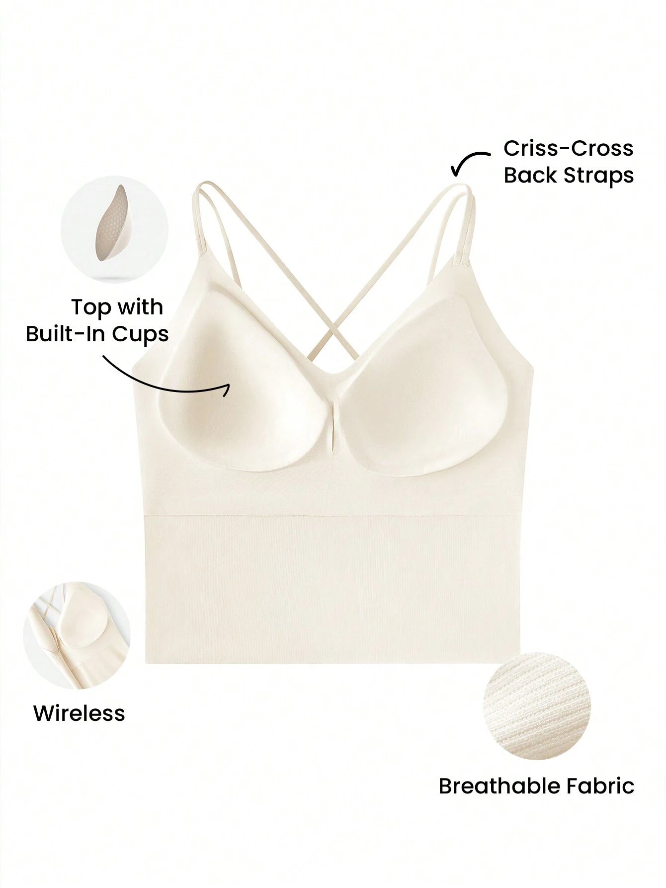 Wireless Strappy Racerback Built-In Pads Breathable Modal Longline Workout Sports Lingerie
