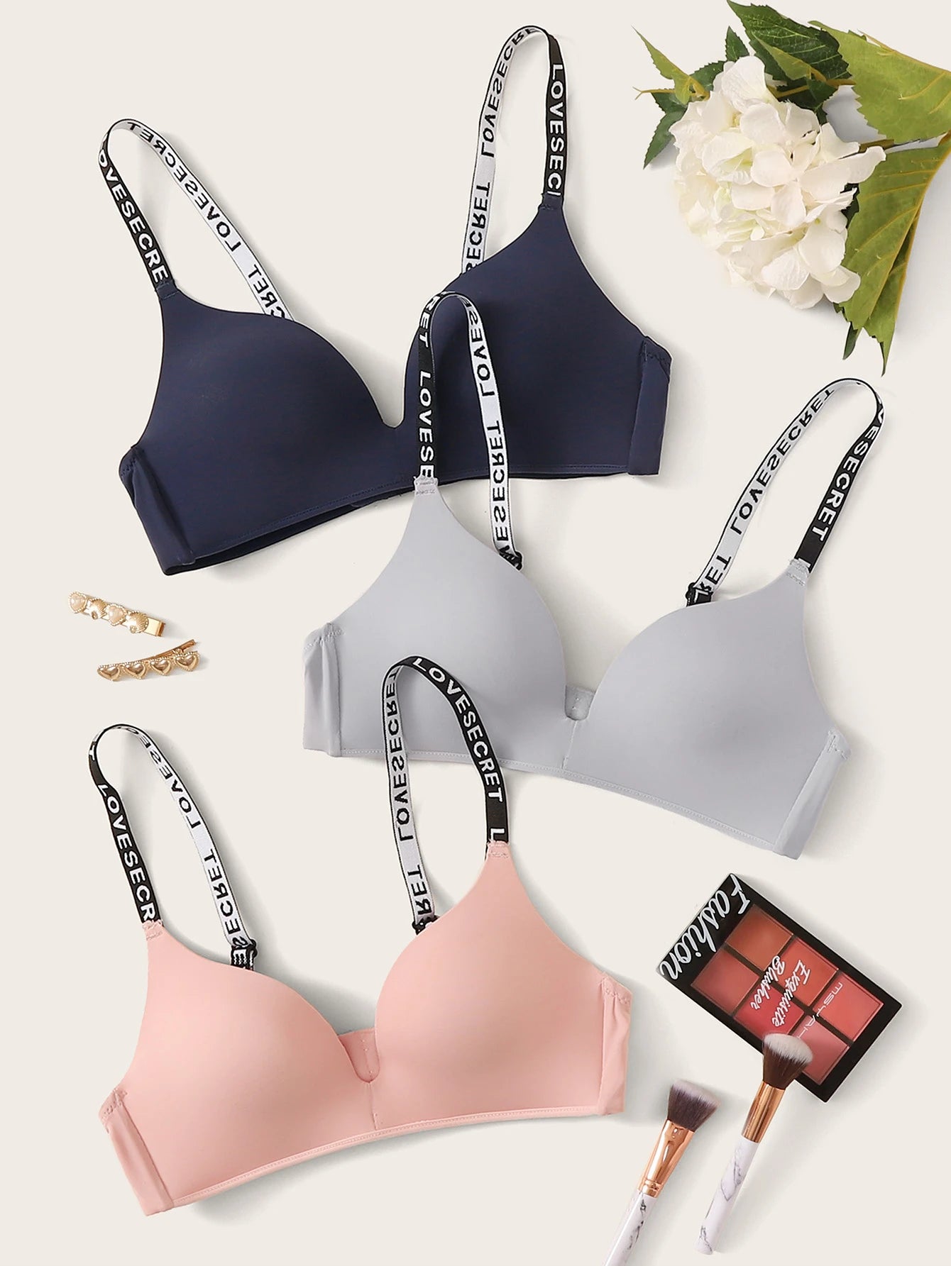 Letter Print Strap Bra Set 3pack Sports