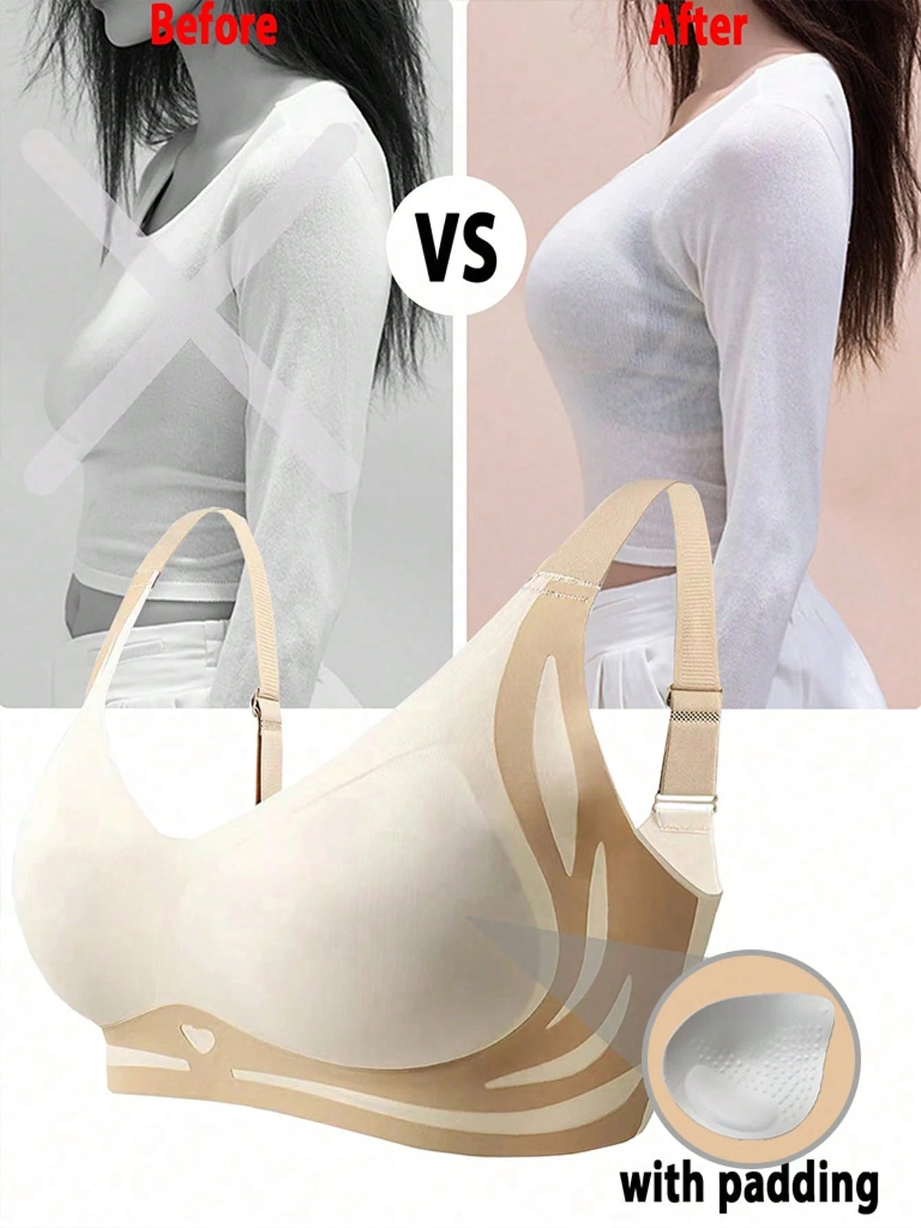 Soft Seamless Padded Push Up Light Chest Support Bra