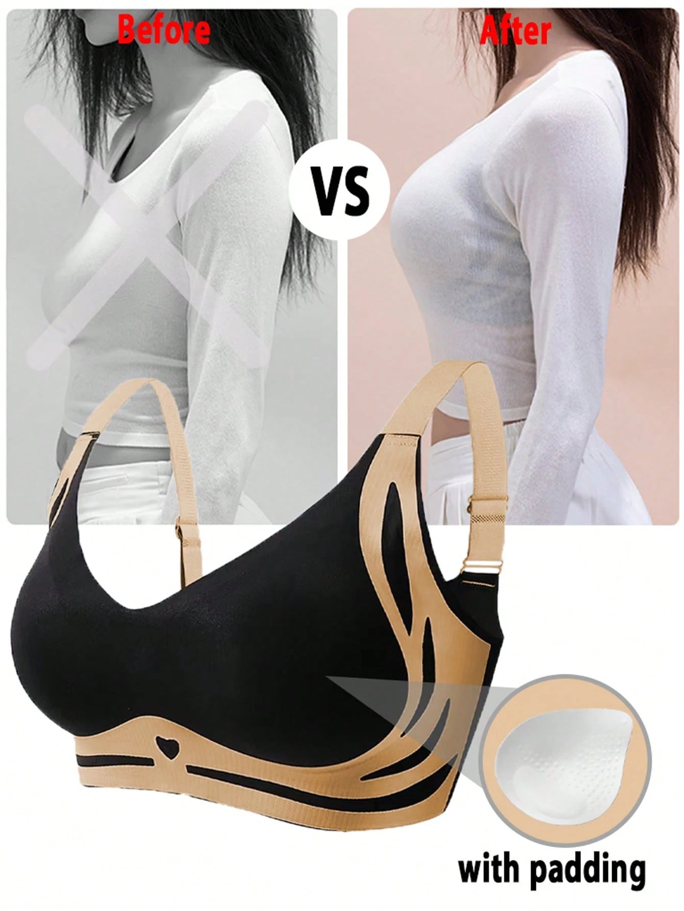 Soft Seamless Padded Push Up Light Chest Support Bra