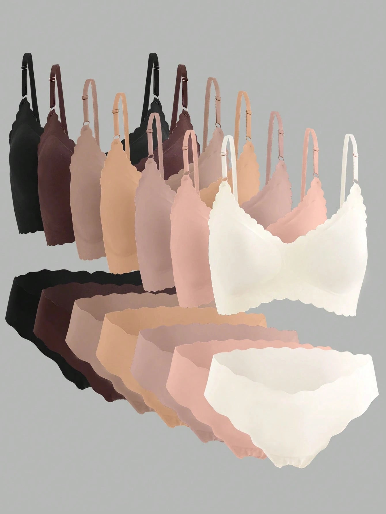 14pcs Comfortable Seamless Lingerie Set With Wavy Hem