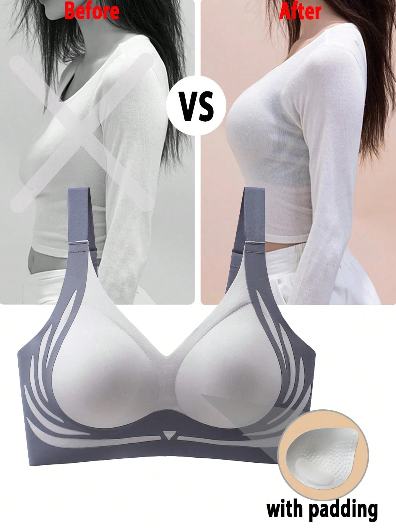 Soft Seamless Padded Push Up Light Chest Support Bra
