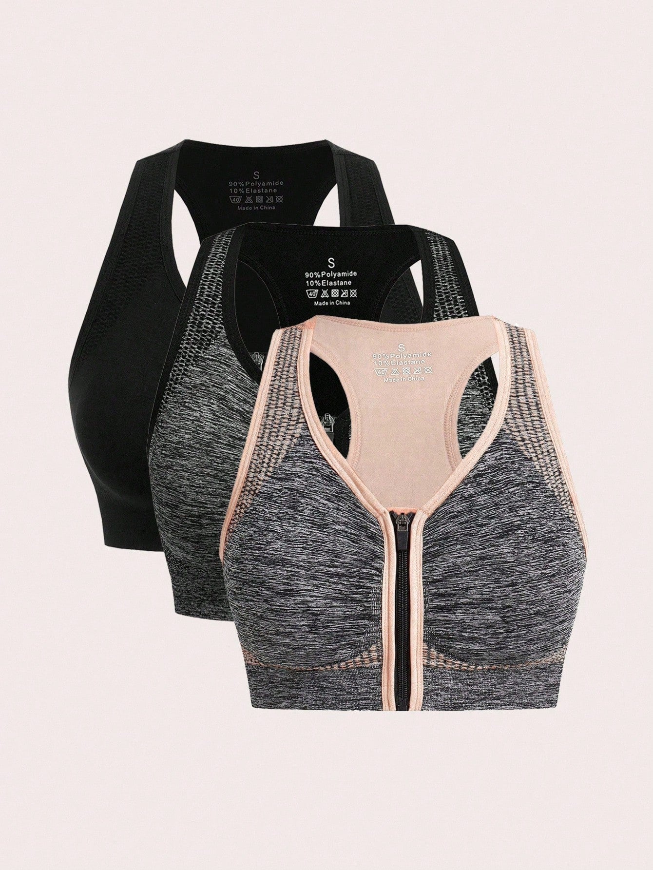 SHEIN Sport 2pcs Zip Up Ruched Front Sports Push Up Bra