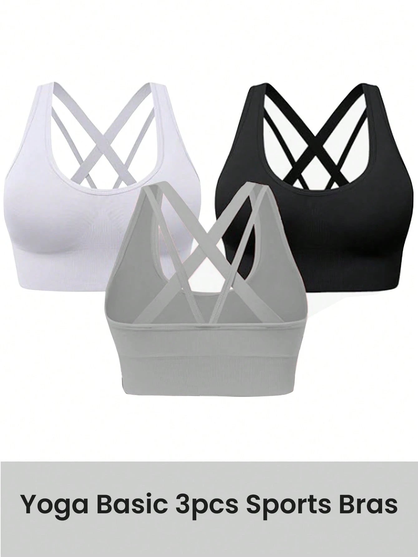 5pcs Women Solid Color Sleeveless Hollow Minimalist Seamless Sports Bra Set