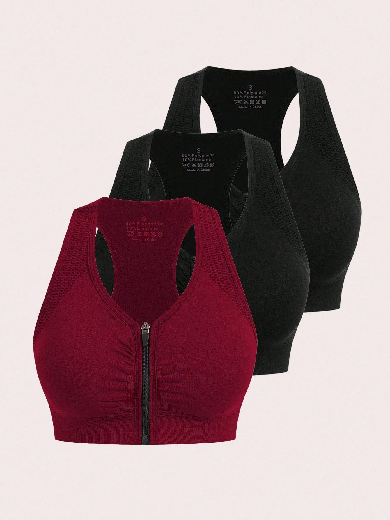 SHEIN Sport 2pcs Zip Up Ruched Front Sports Push Up Bra