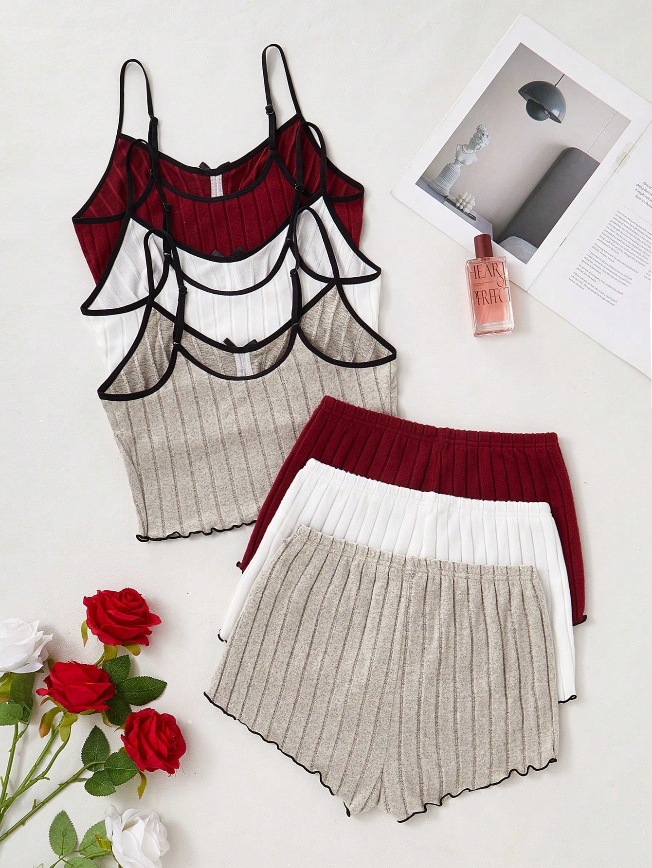 Women Casual Bow Decor Cami Top & Shorts