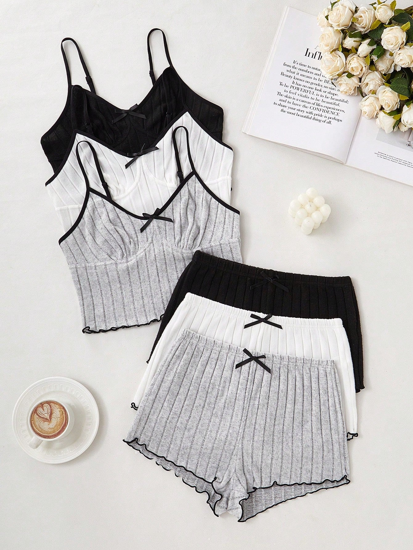 Women Casual Bow Decor Cami Top & Shorts