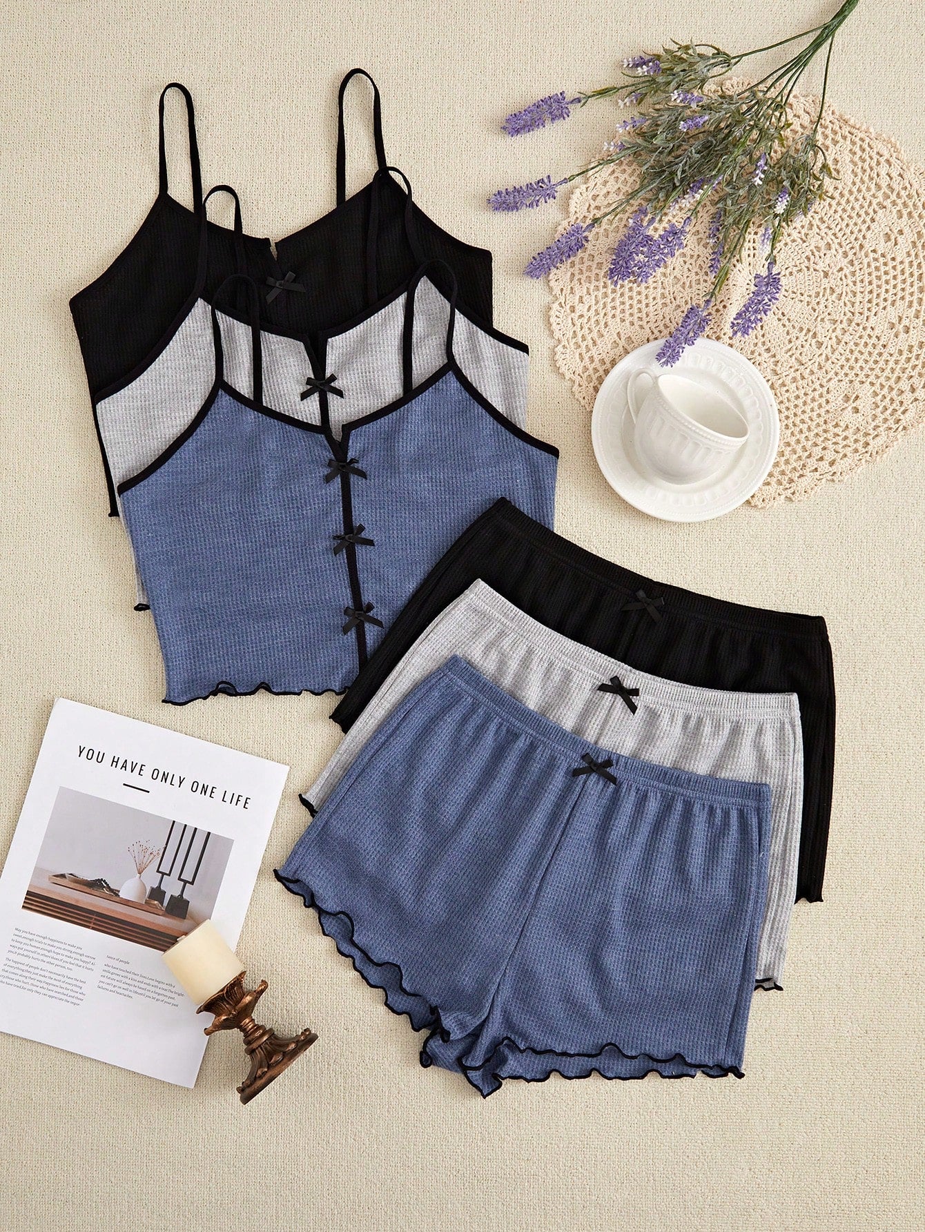 3sets Lettuce Trim Lounge Set