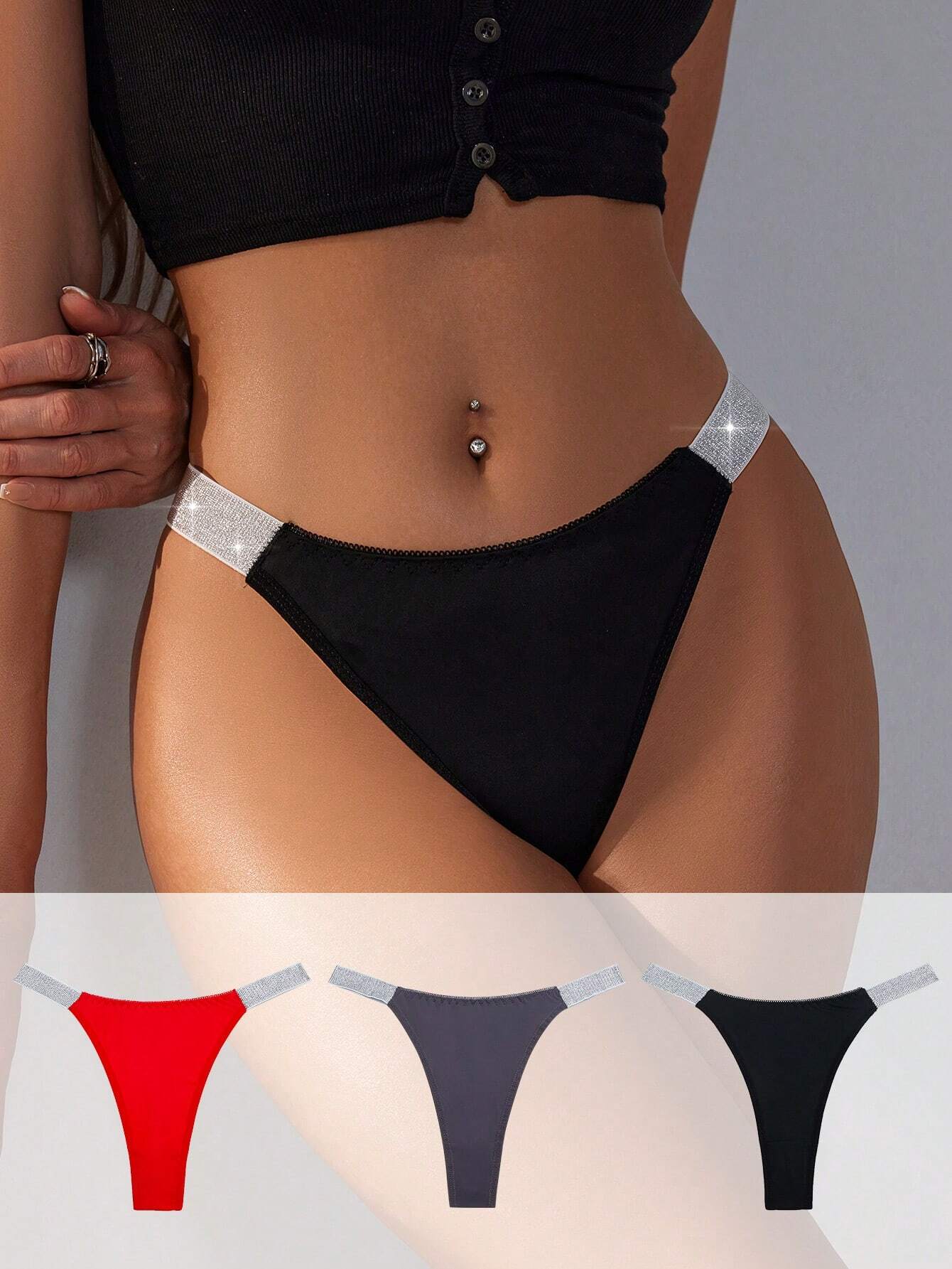 3pack Contrast Tape Thong Multicolor 4