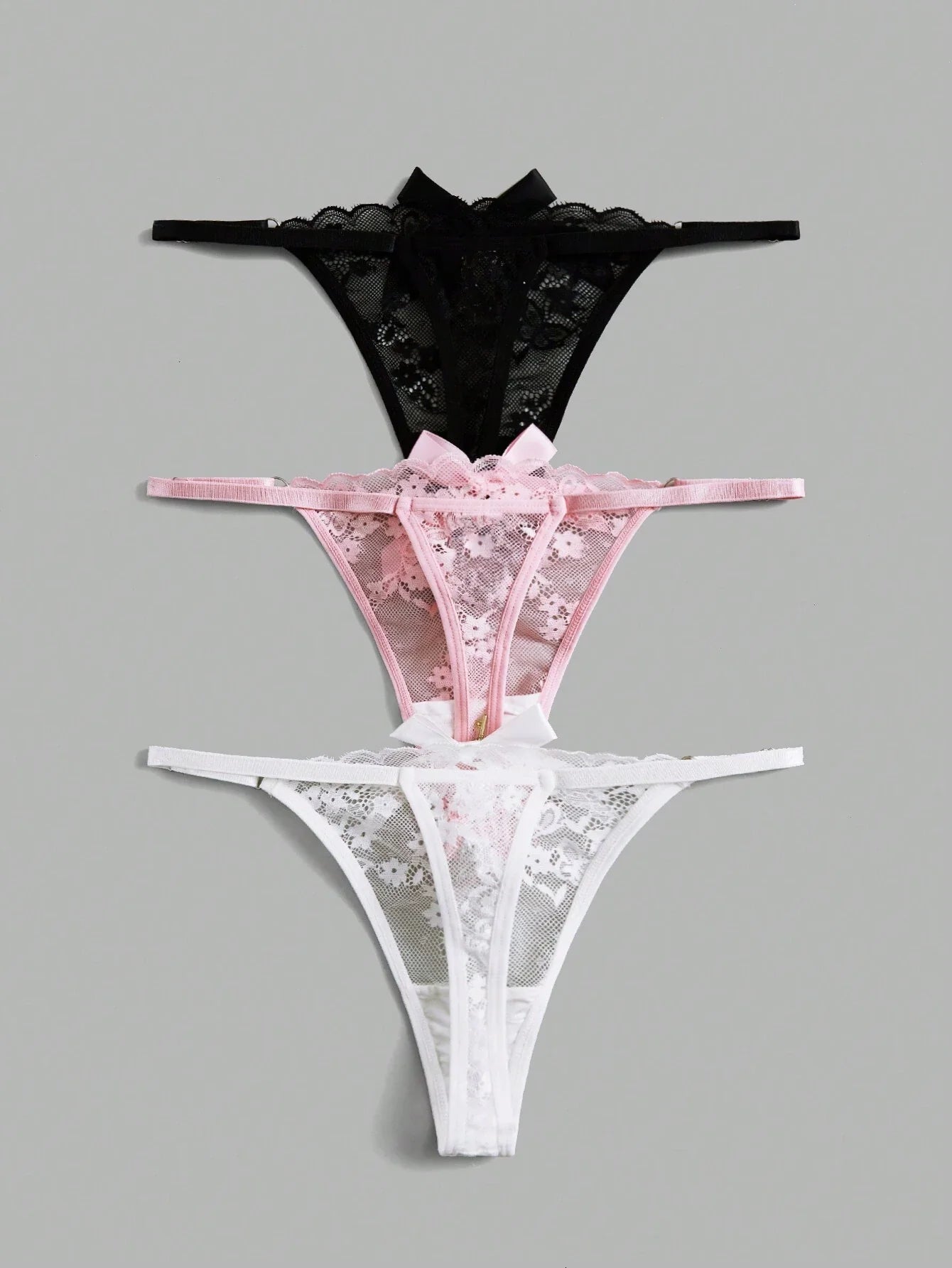 ROMWE Kawaii 3pack Floral Lace Bow Decor Thong