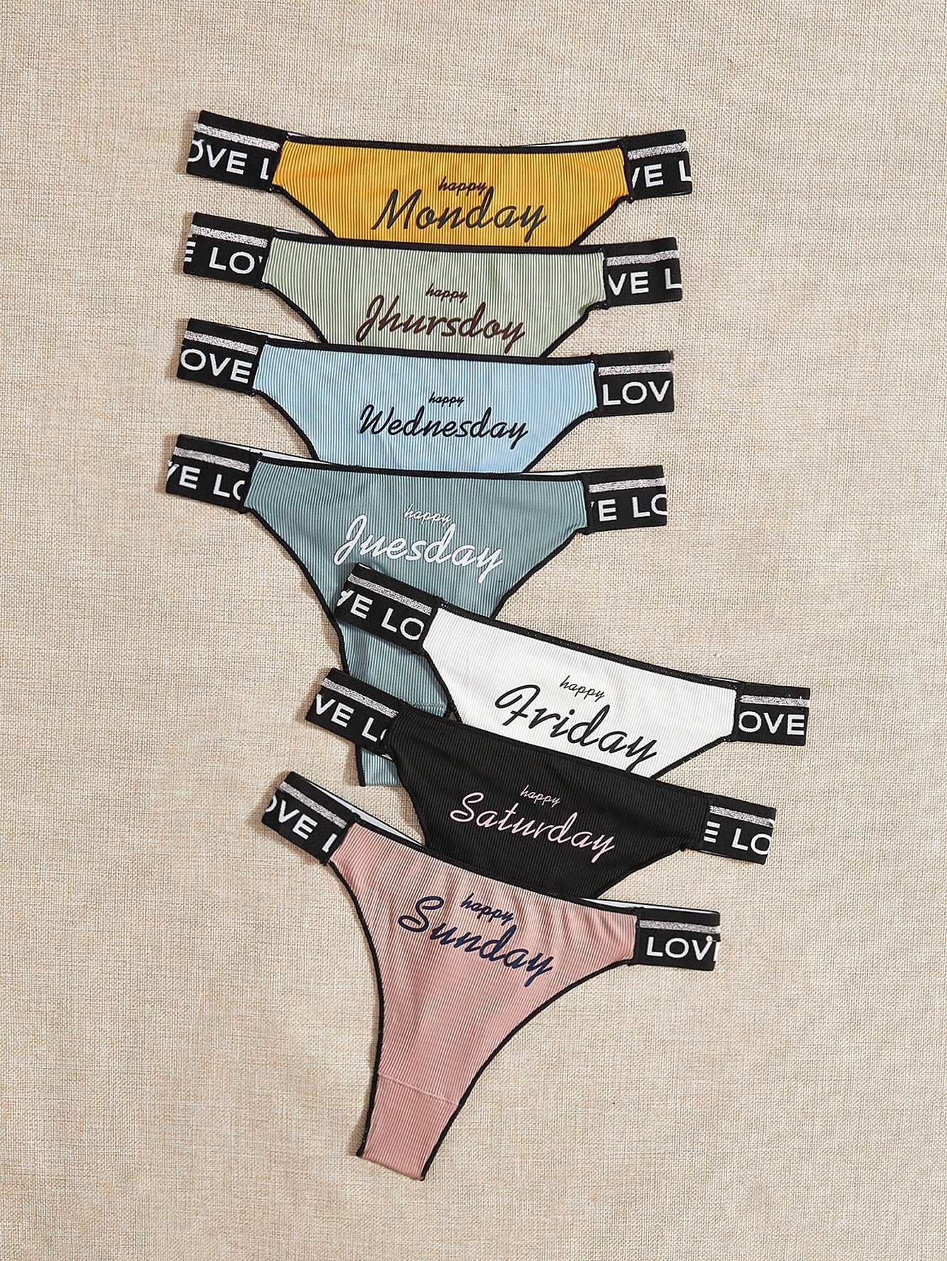 7pack Letter Graphic Panty Set