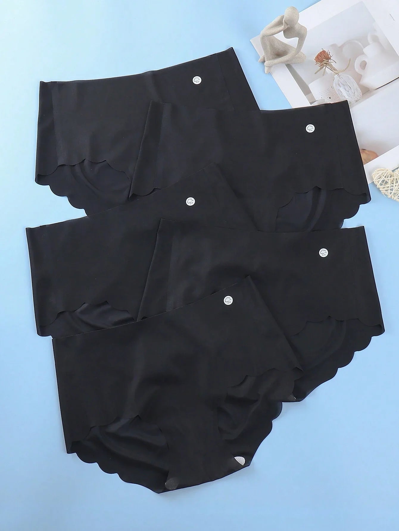 5pcs/Pack Ultra-Thin Ice Silk Seamless Women Panties Black