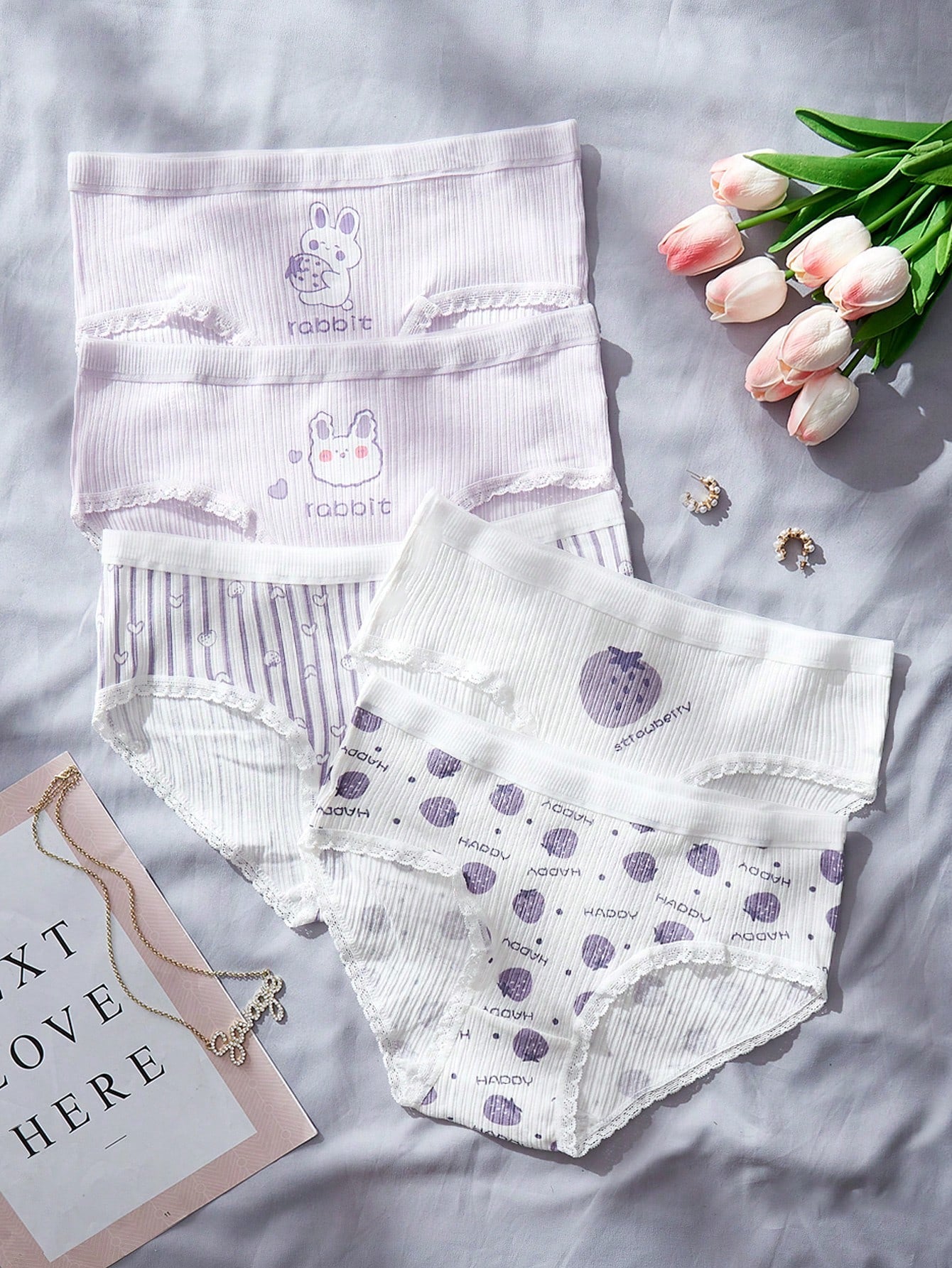 5pack Cartoon Graphic Lace Trim Panty S Multicolor 3