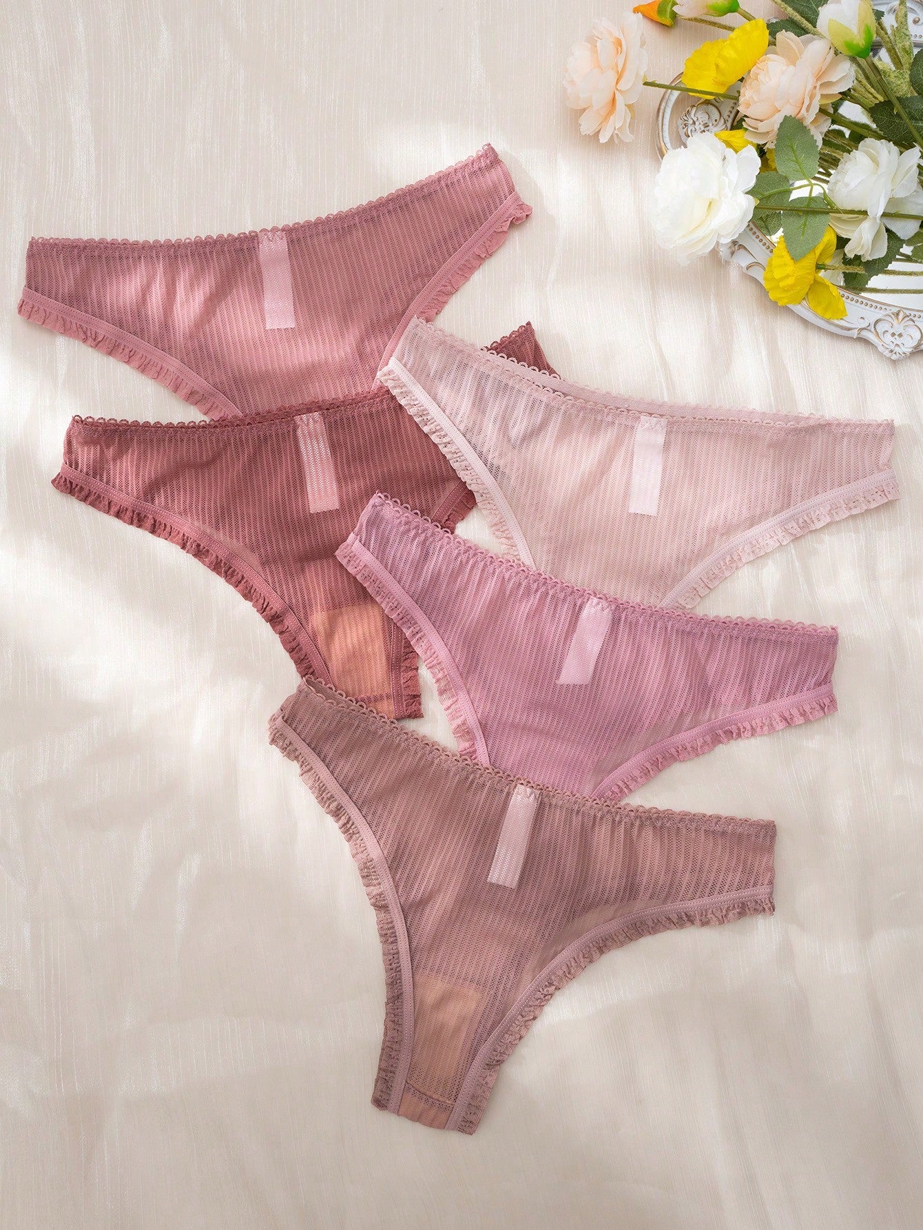 5pack Lace Trim Bow Front Panty Set