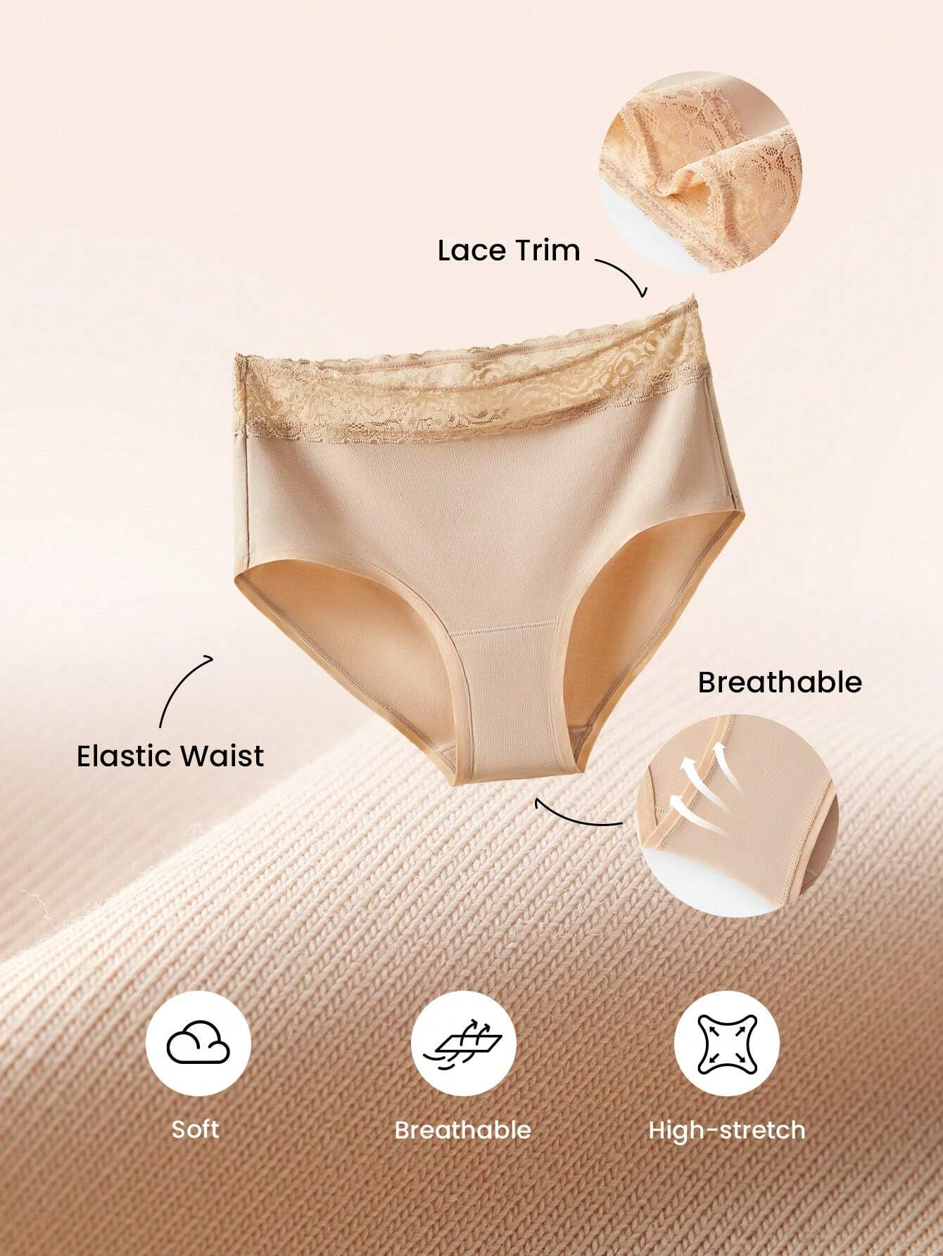 LUVLETTE 3-Pack High-Rise Cotton Girly Women's Underwear Briefs Panty Set