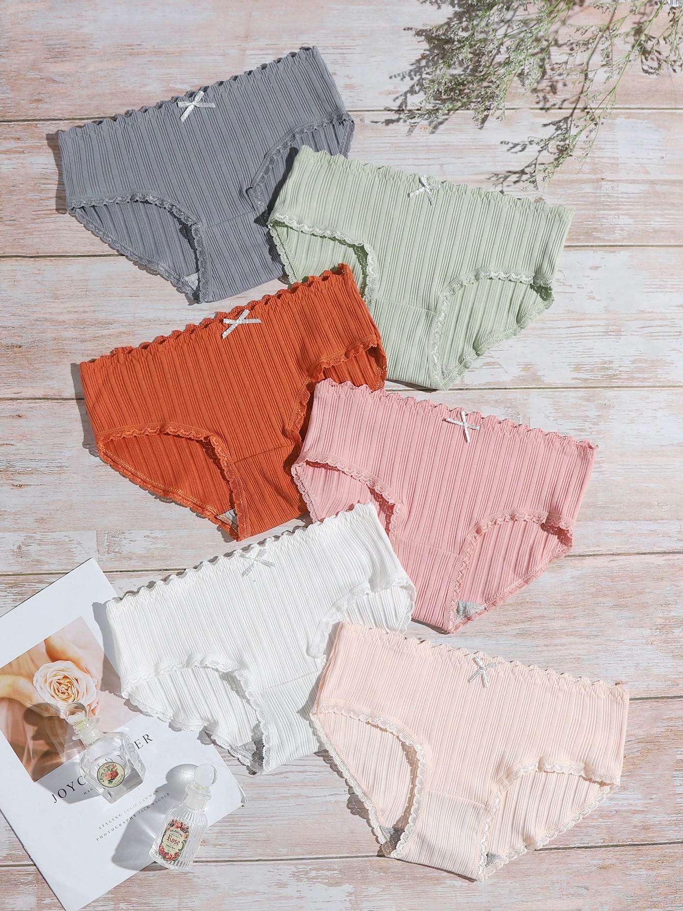 6pack Lace Trim Bow Front Panty XS Multicolor