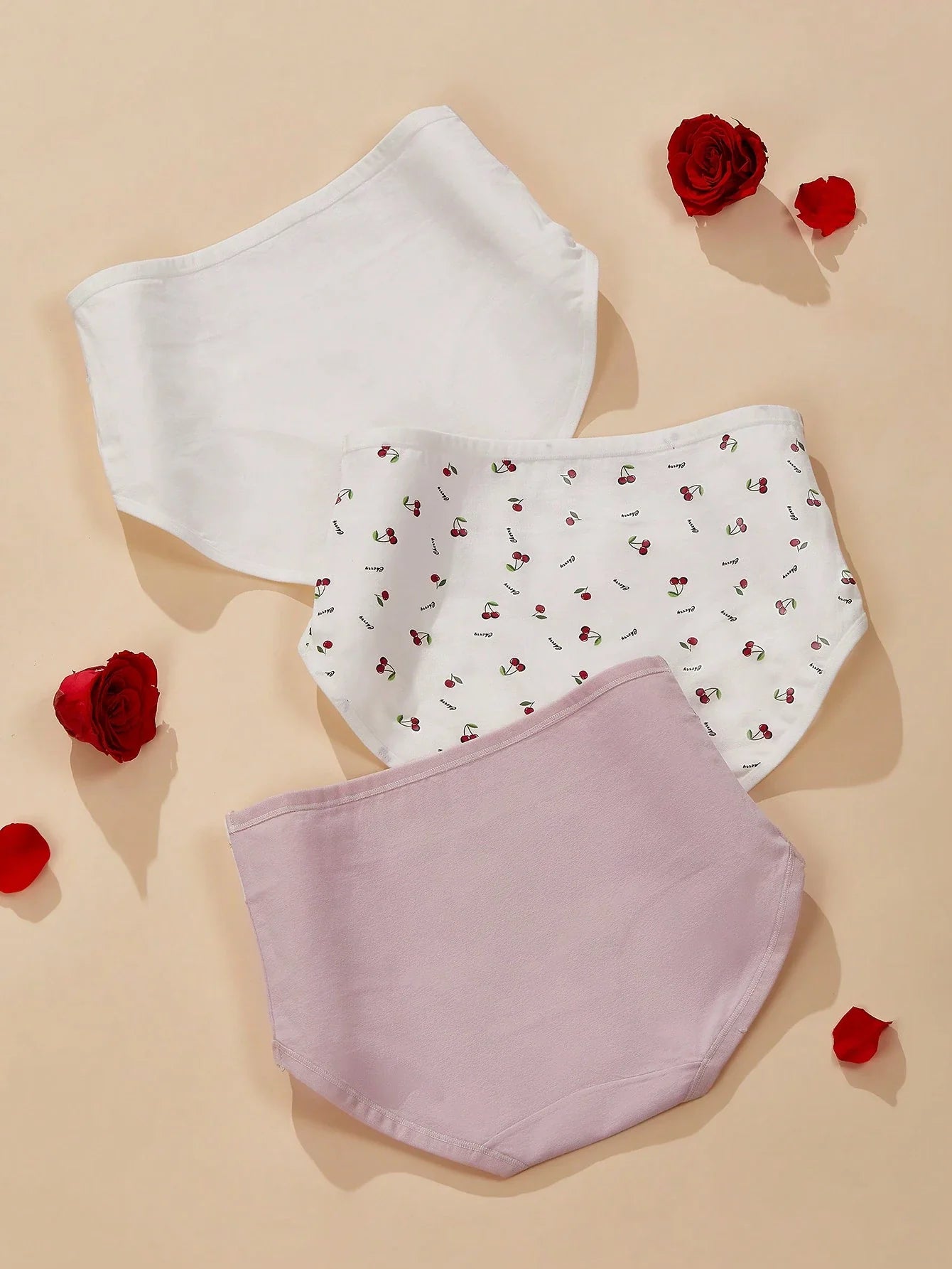 3pcs Strawberry Print High Waisted Seamless Panties