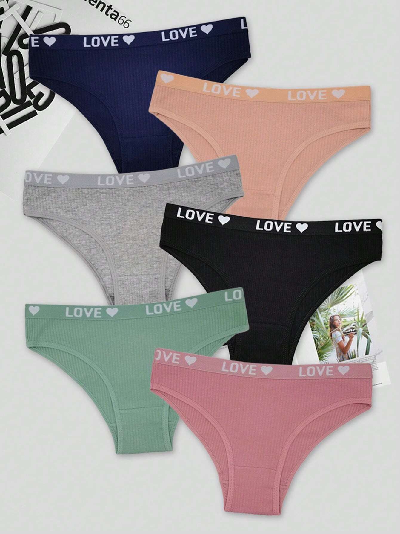 6pcs Fashionable Letter Printed Waistband Ladies Breathable Triangle Underpants
