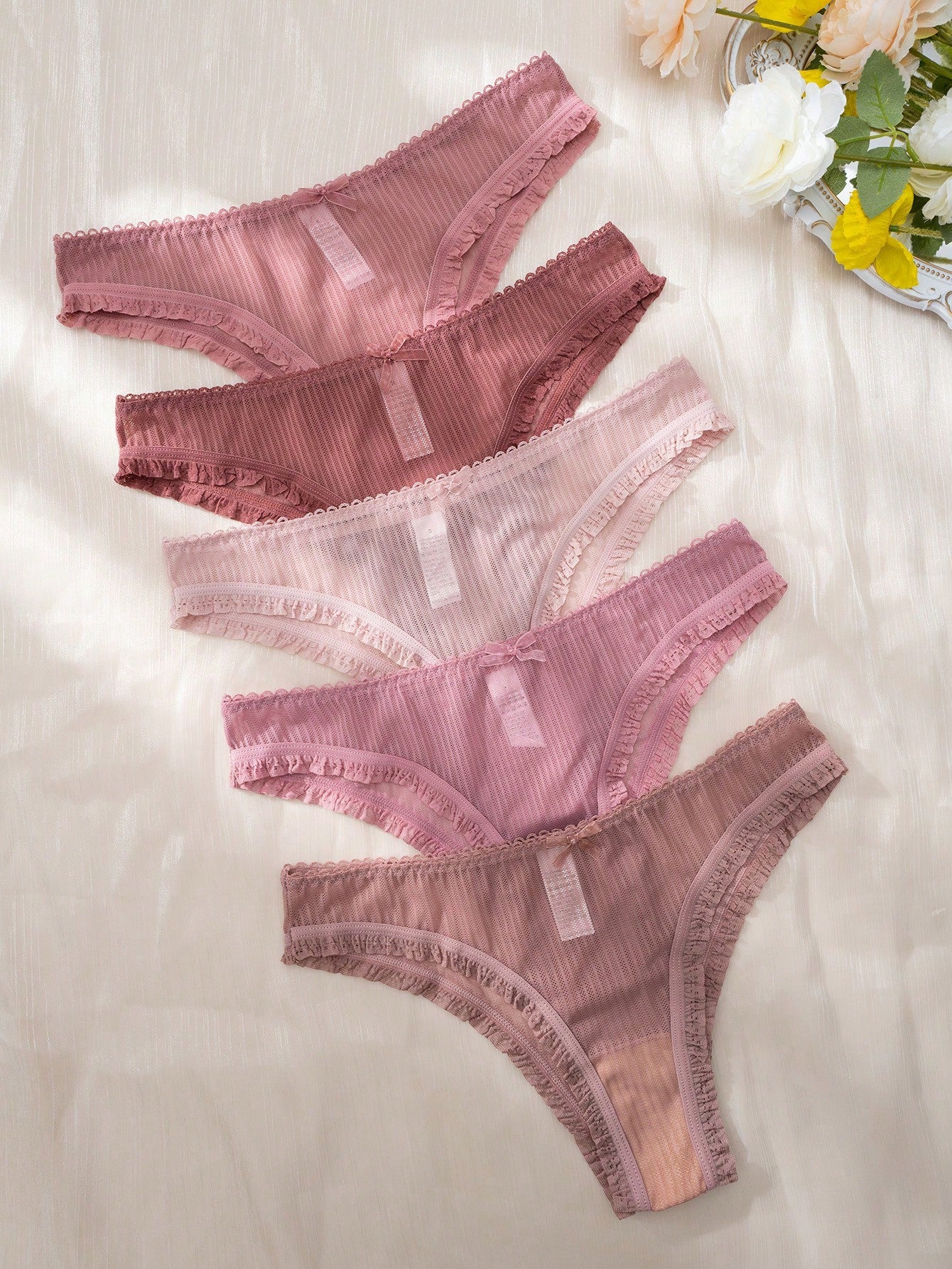 5pack Lace Trim Bow Front Panty Set S Multicolor 2