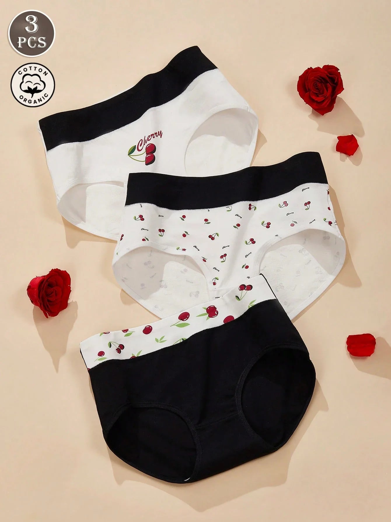 3pcs Strawberry Print High Waisted Seamless Panties
