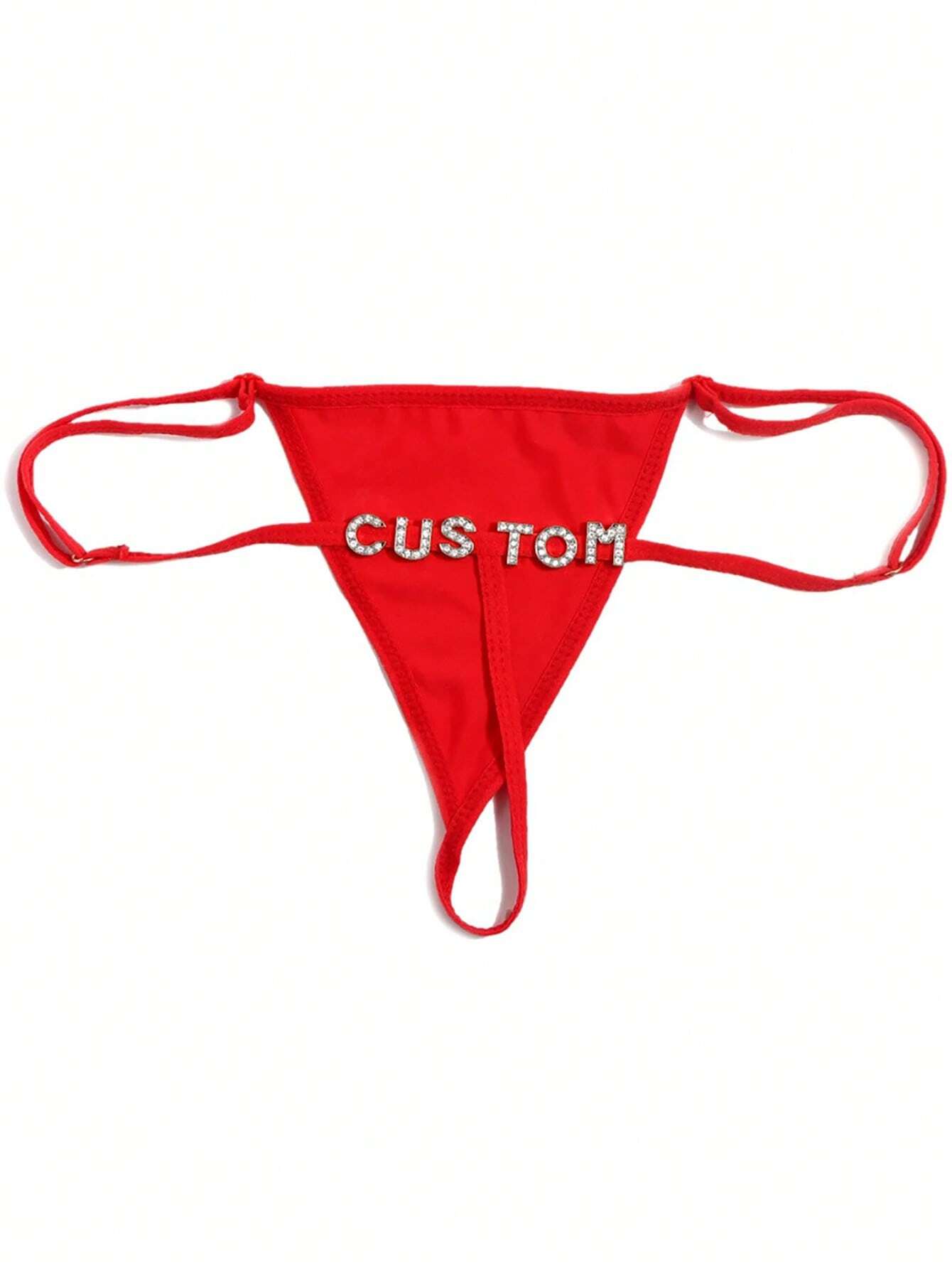 Custom Thong G-Strings With Gold Charms Name Personalized Charm Thong Red One-Size