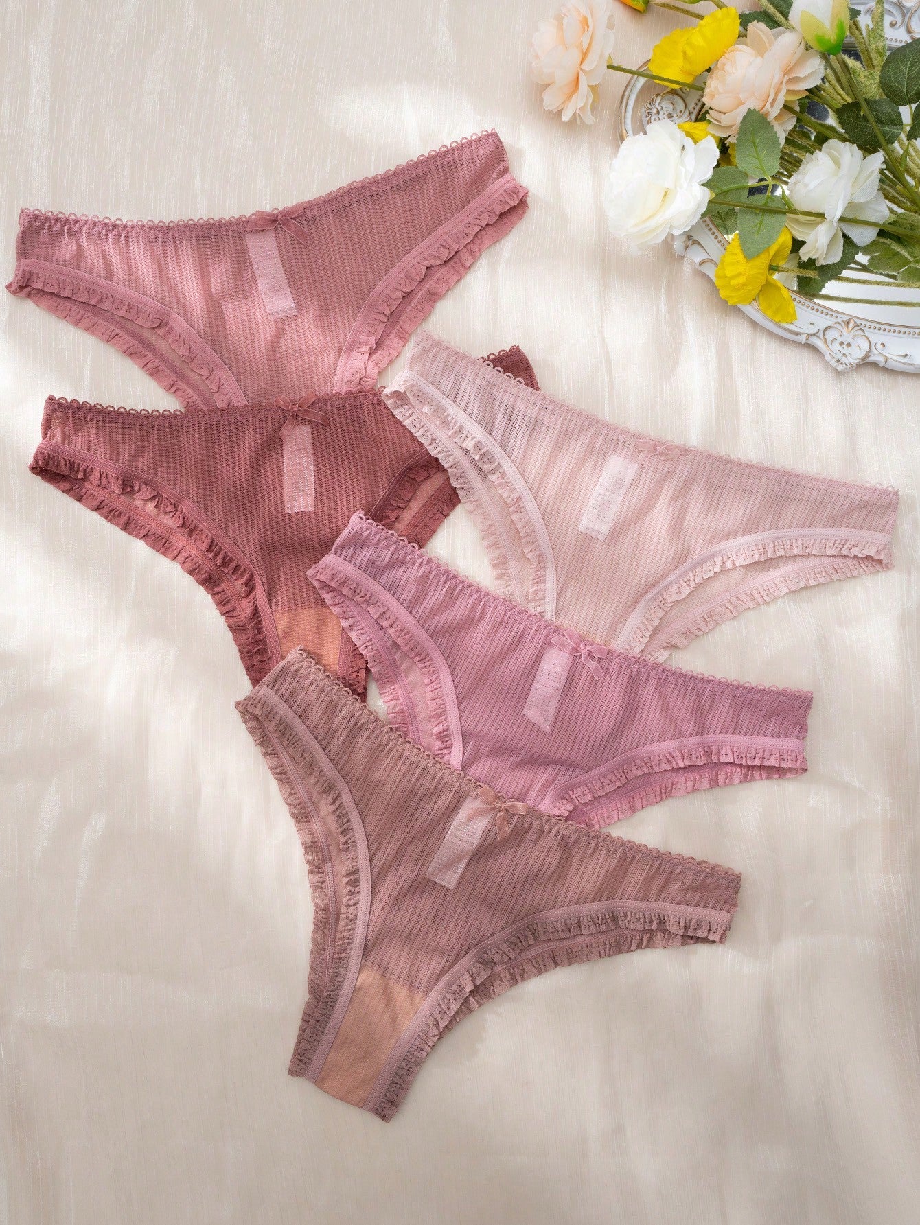 5pack Lace Trim Bow Front Panty Set
