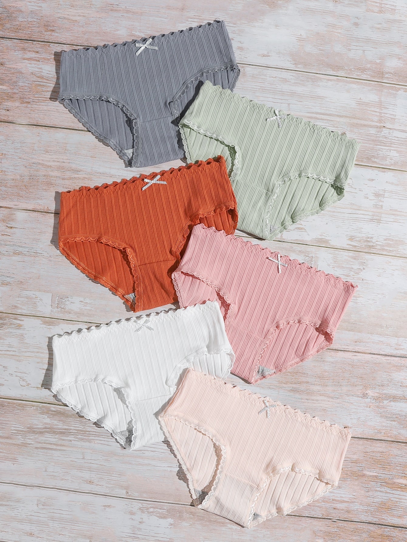 6pack Lace Trim Bow Front Panty