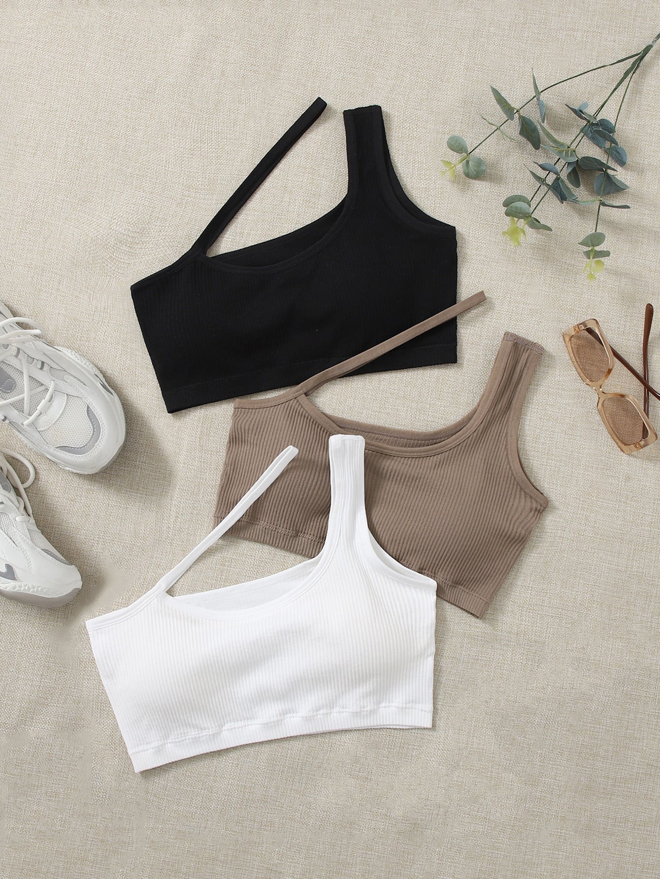 Yoga Sxy 3pcs Medium Support Asymmetrical Neck Sports Bra