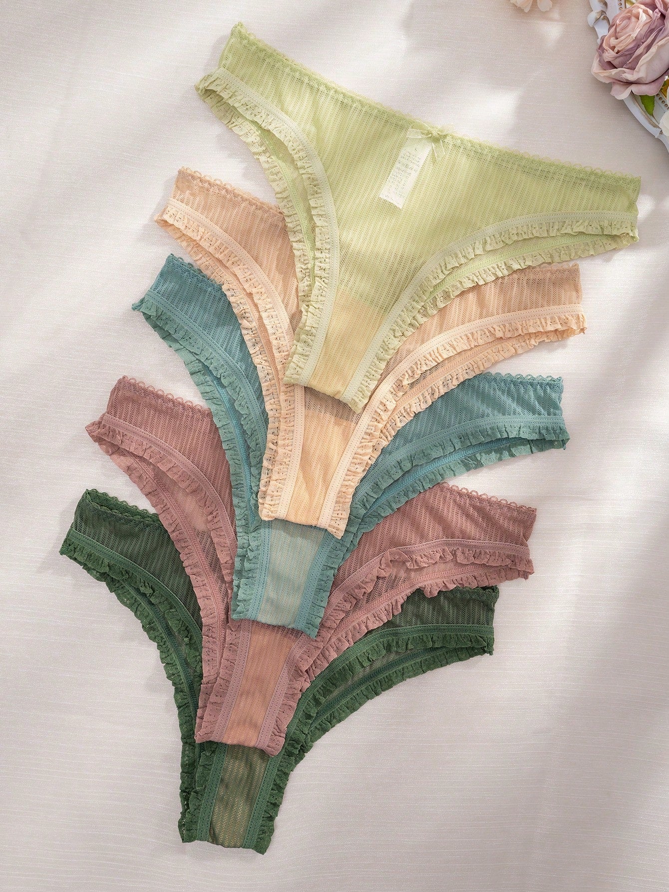 5pack Lace Trim Bow Front Panty Set