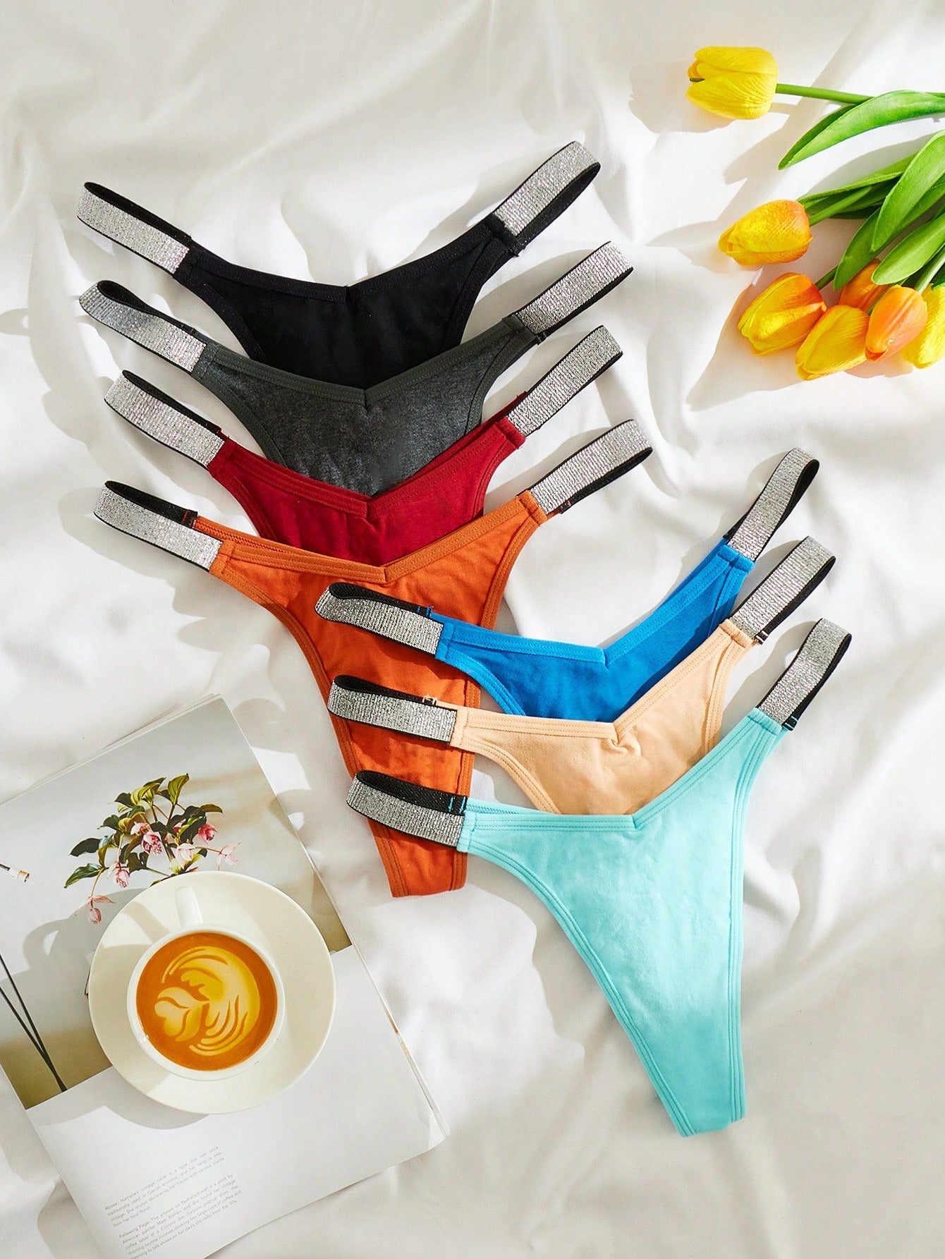 7pack Contrast Tape No Show Panty Set