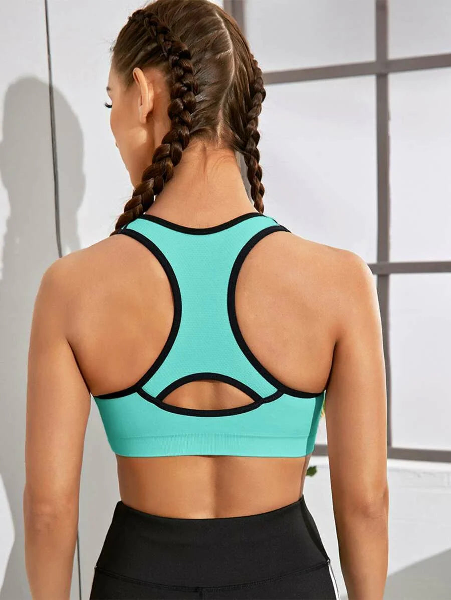 Cut Out Racer Back Contrast Binding Sports Bra