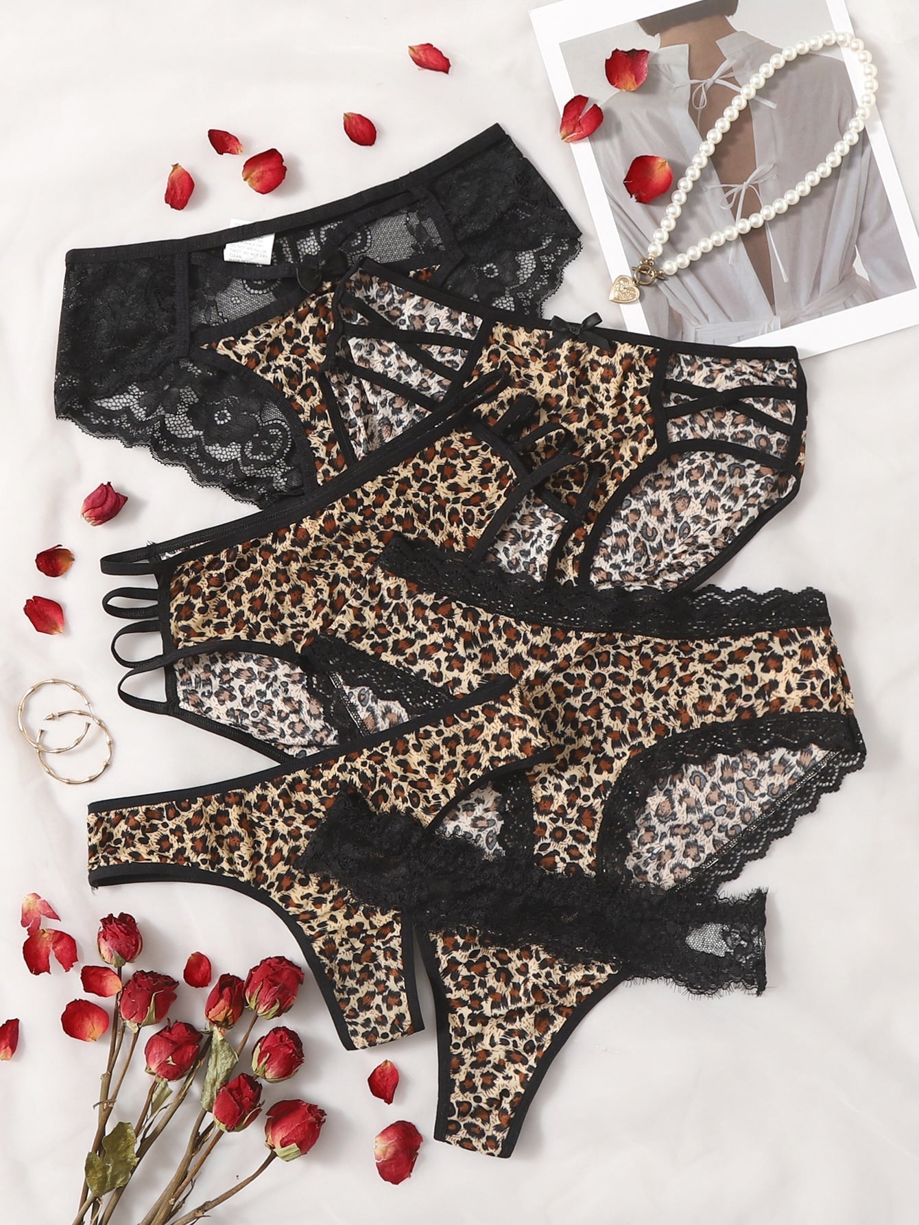 6pack Leopard Contrast Lace Panty Set