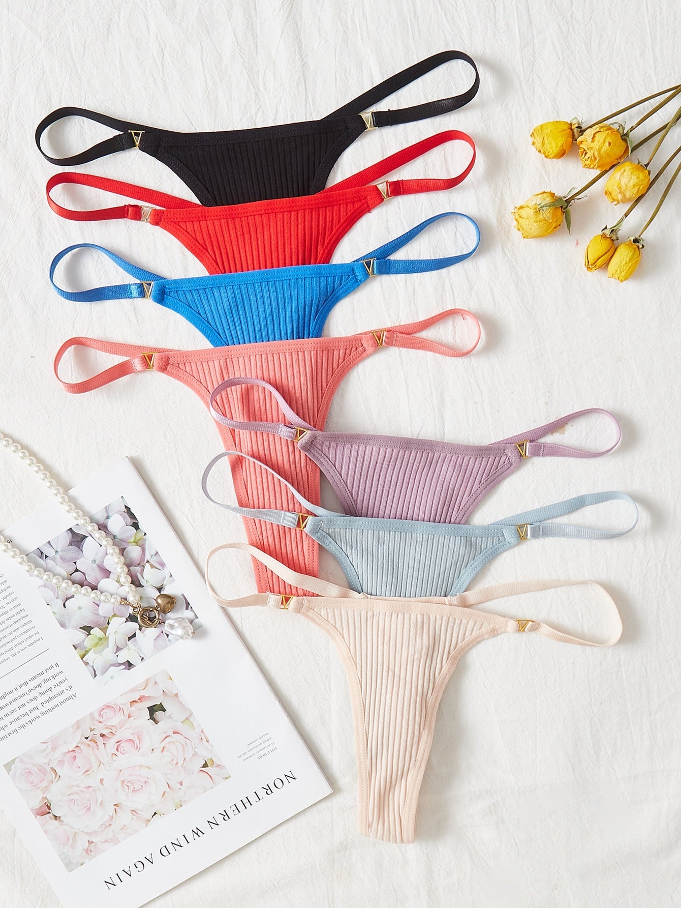 7pack Ribbed Knit Thong S multicolour 7