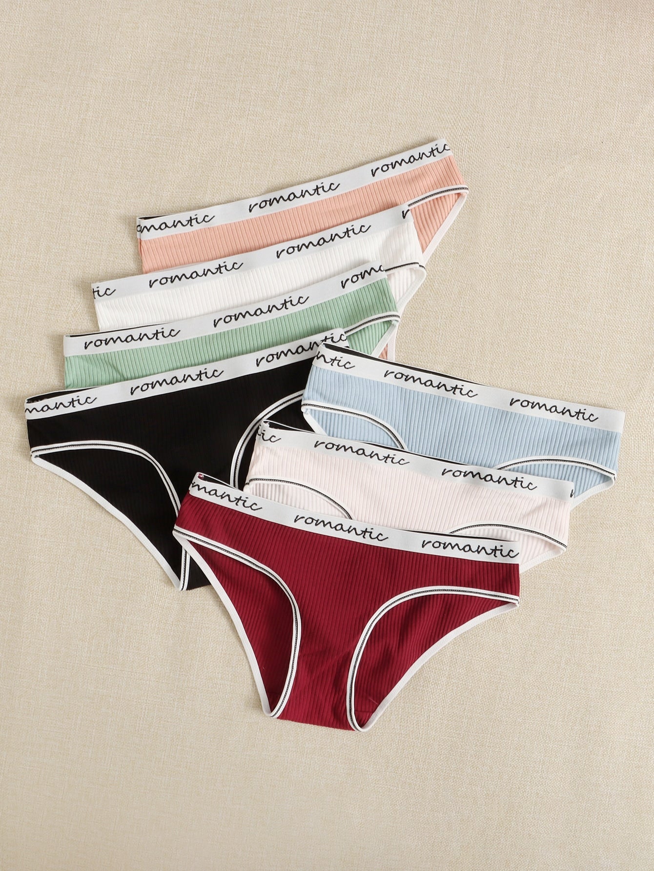 7pack Letter Tape Ribbed Knit Contrast Binding Brief