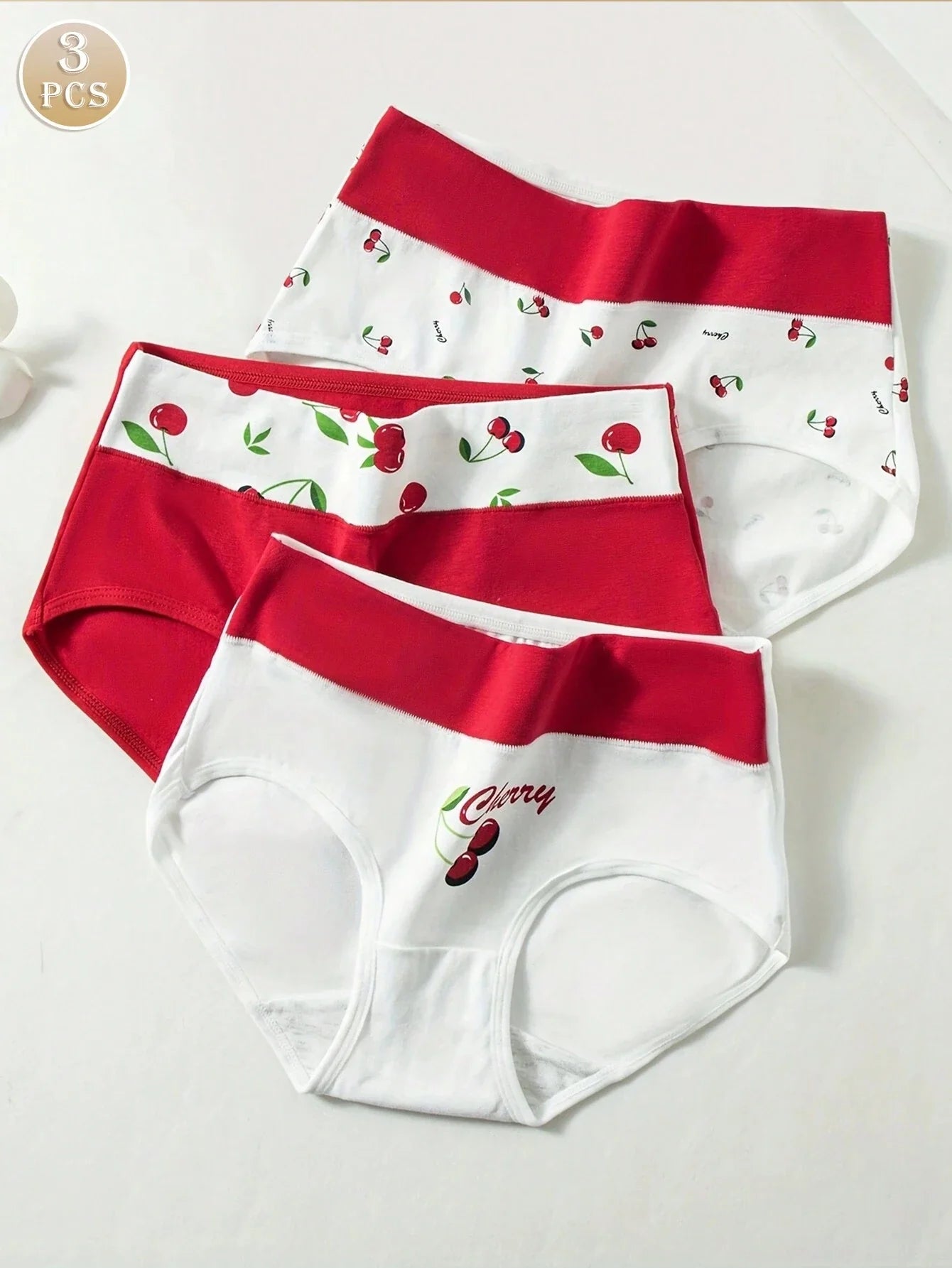 3pcs Strawberry Print High Waisted Seamless Panties