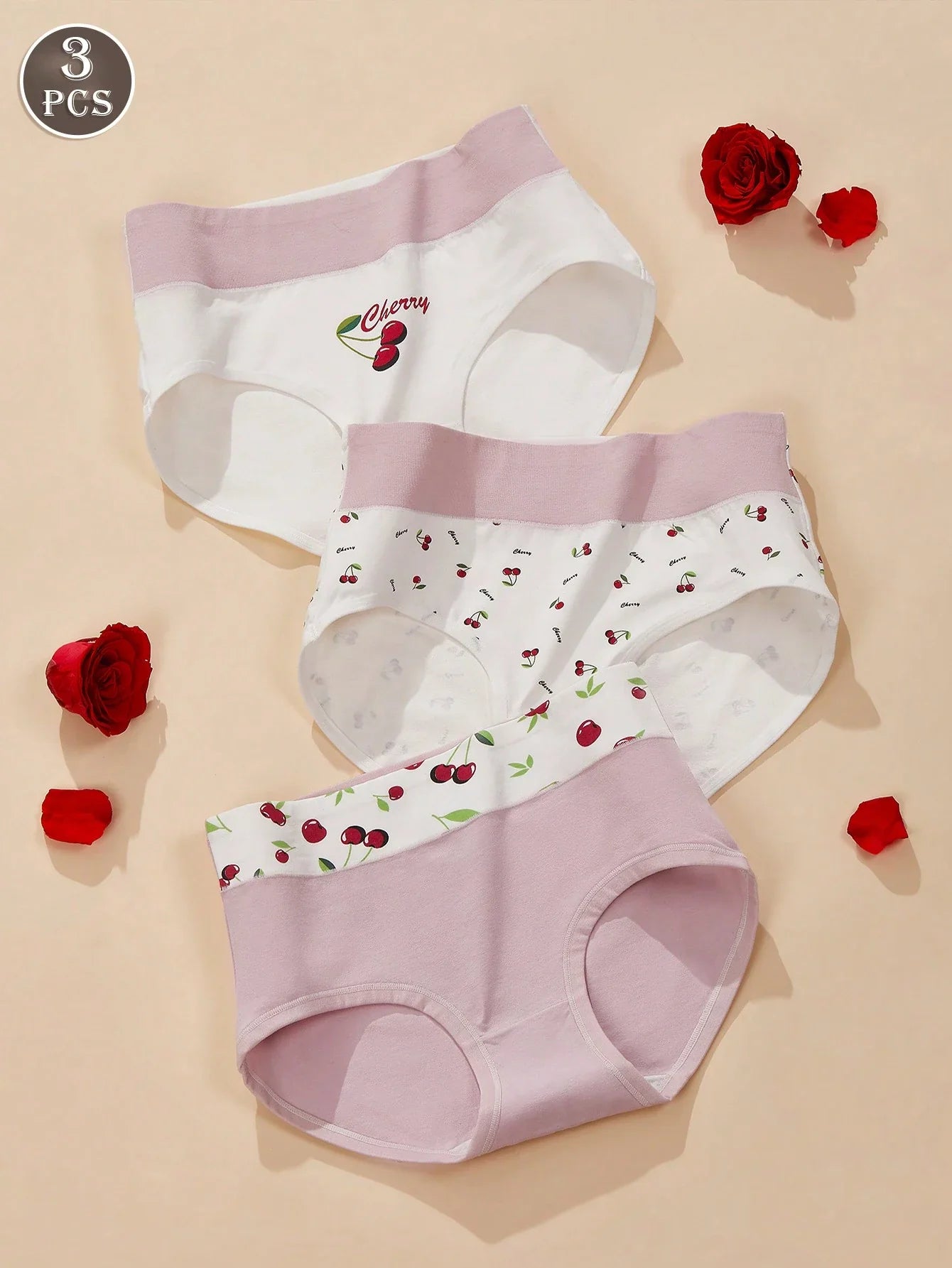 3pcs Strawberry Print High Waisted Seamless Panties