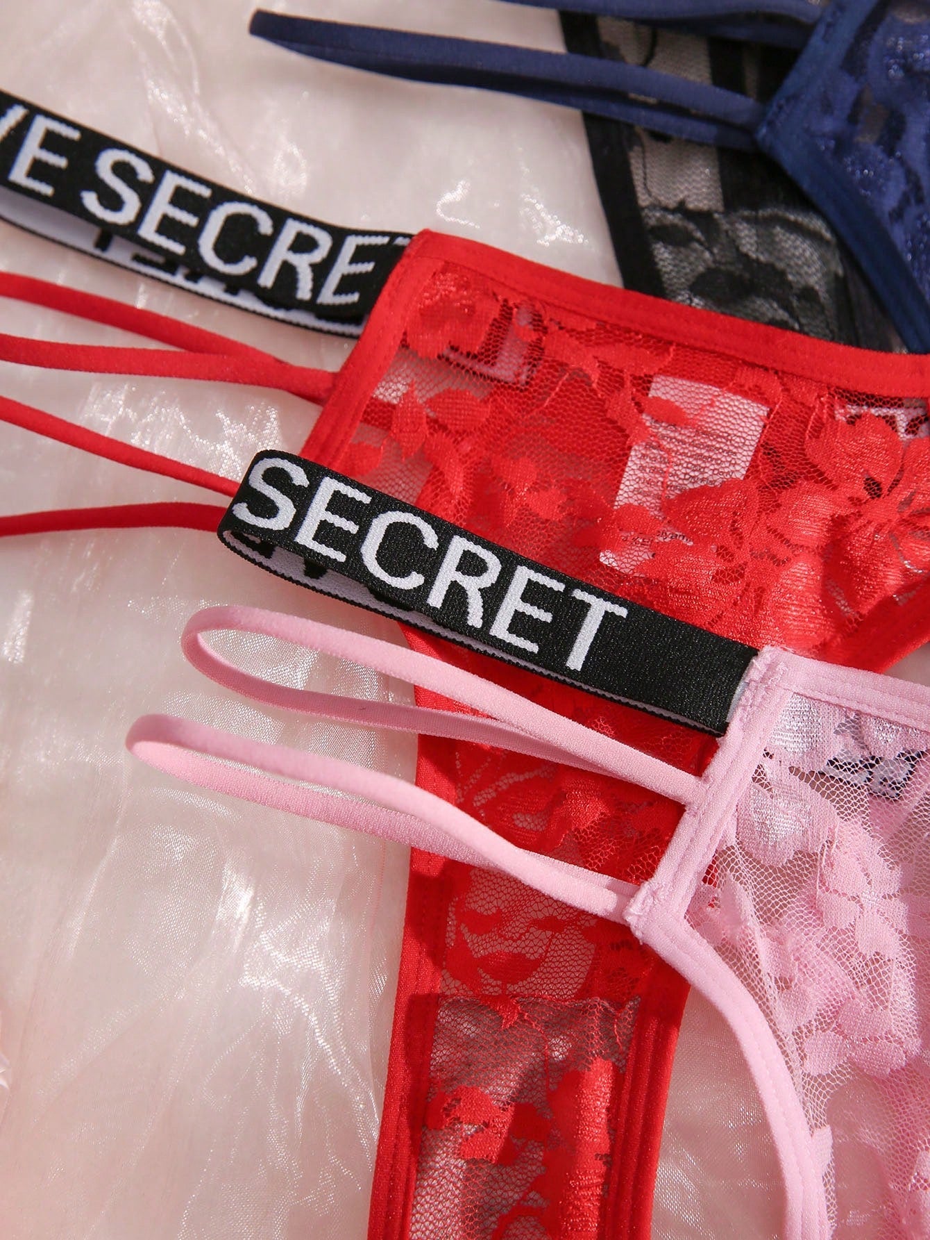 4pack Floral Lace Letter Tape Panty