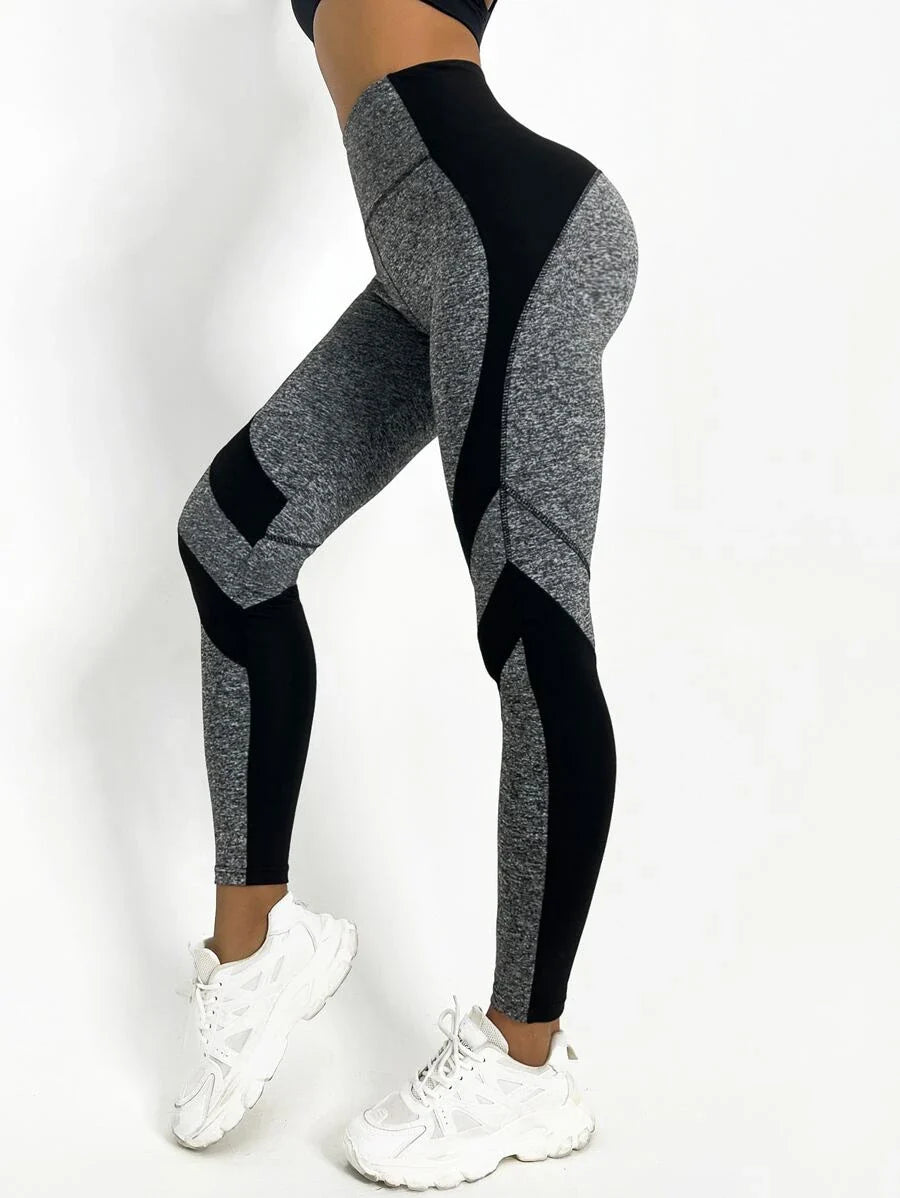 Two Tone Yoga Leggings Tummy Control Sports Tights Multicolor