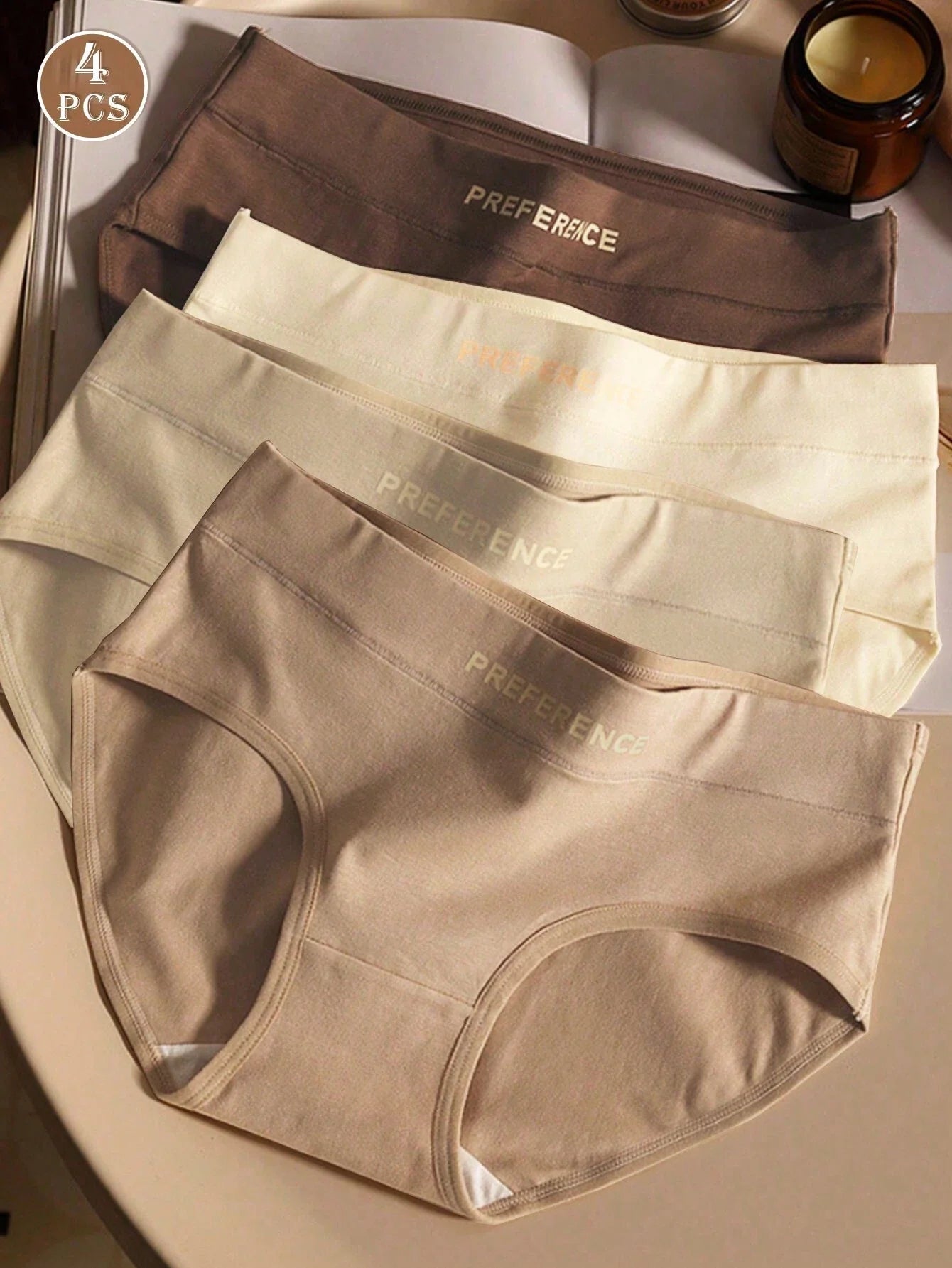 4pcs Women's Solid Color Seamless Breathable Soft Athletic Triangle Underwear With MELRAD Letter Print