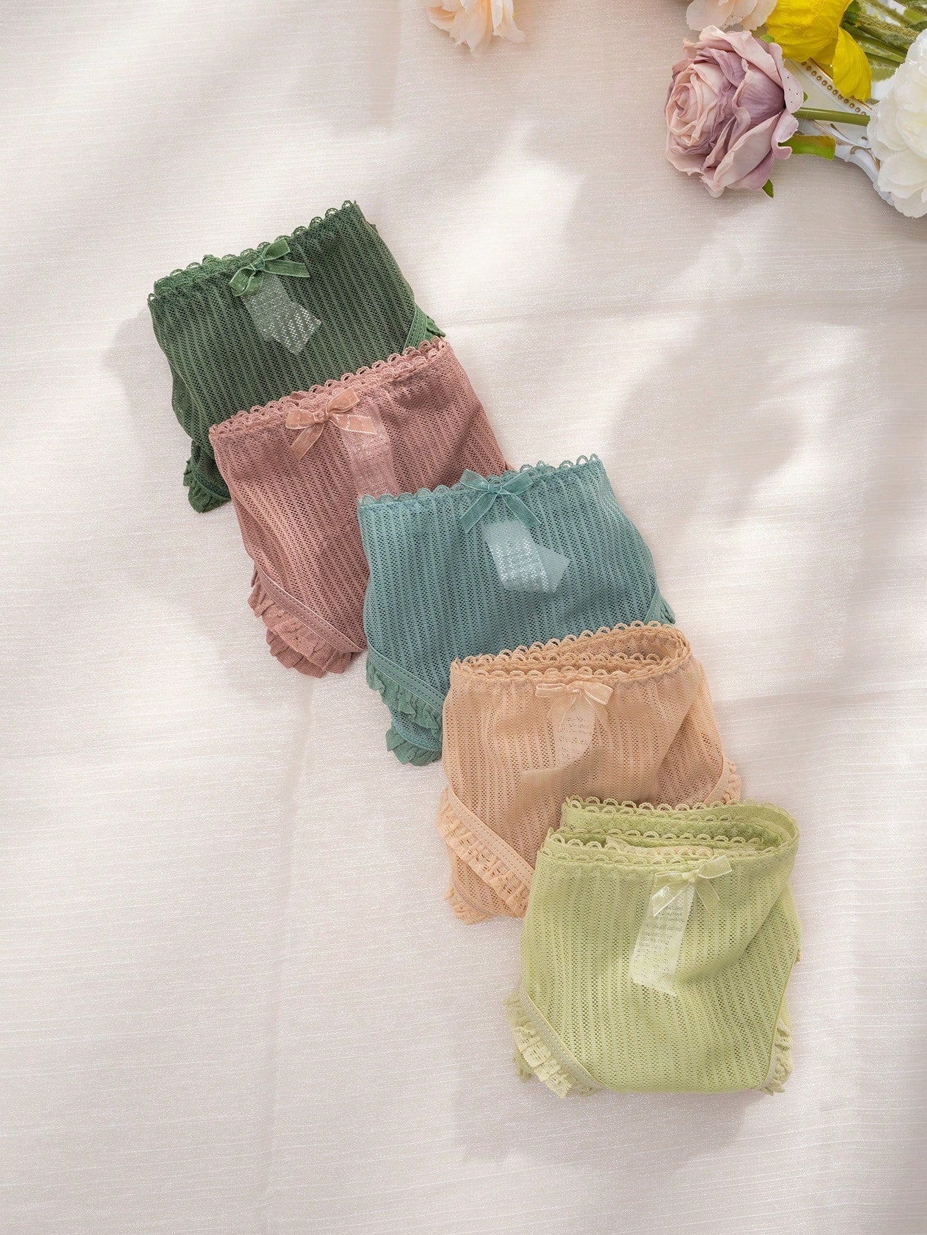 5pack Lace Trim Bow Front Panty Set