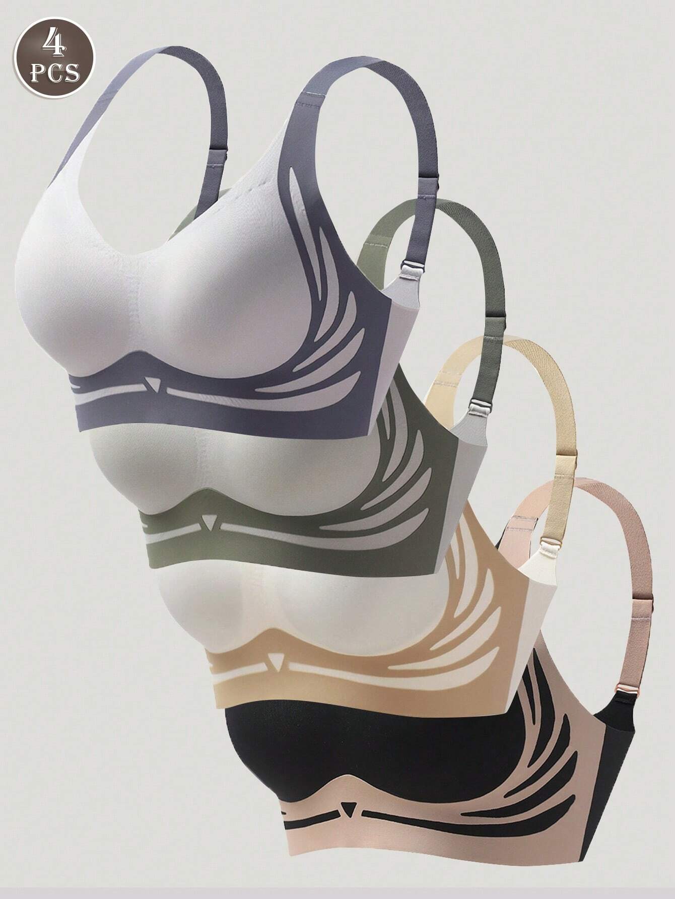 4pcs Women's Minimalist Colorblock Wirefree Lingerie Bras