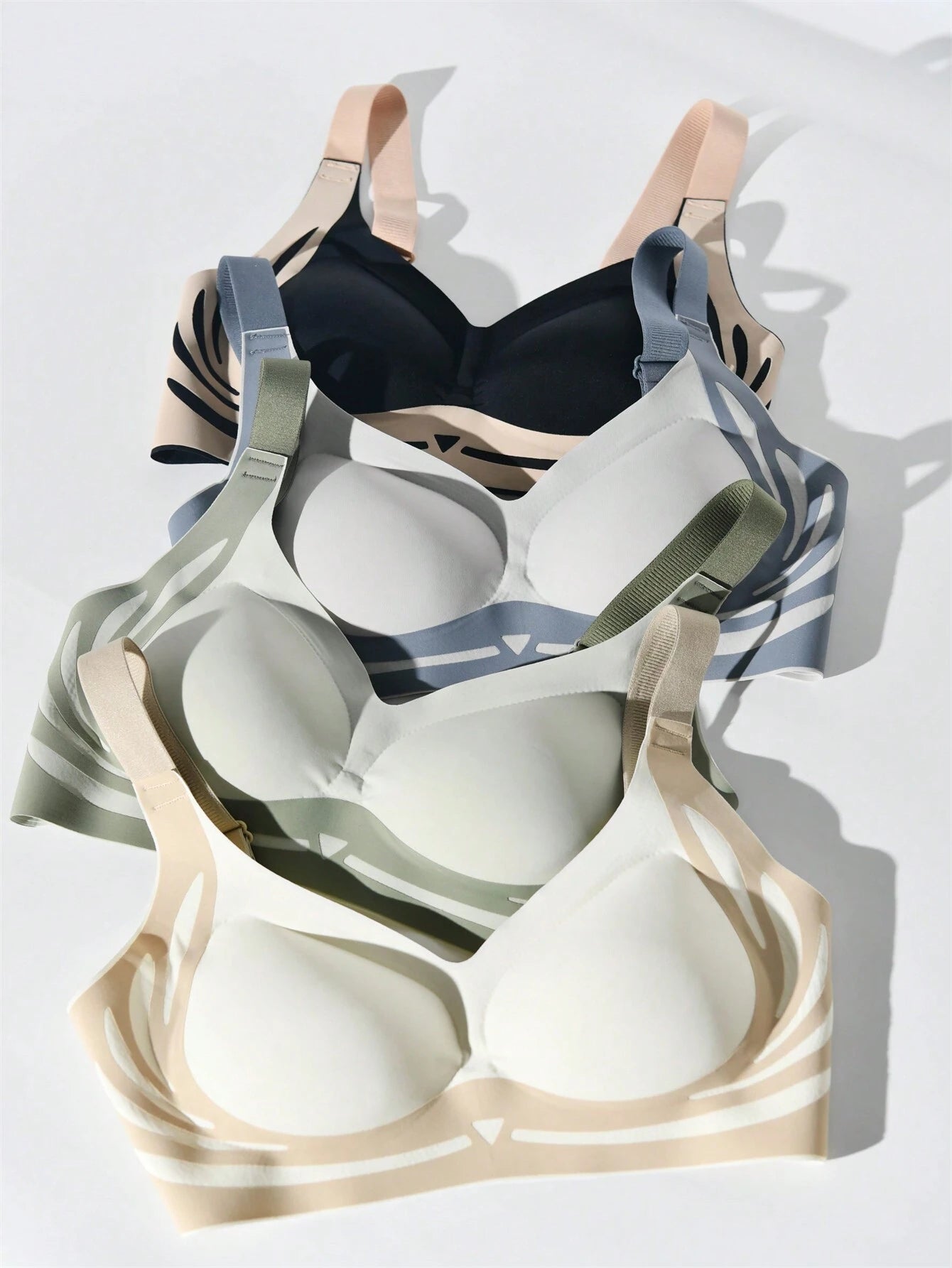 4pcs Women's Minimalist Colorblock Wirefree Lingerie Bras